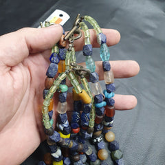 4 Vintage Lapis and Glass beaded Necklaces With Old pendants Lot 4 LPS4