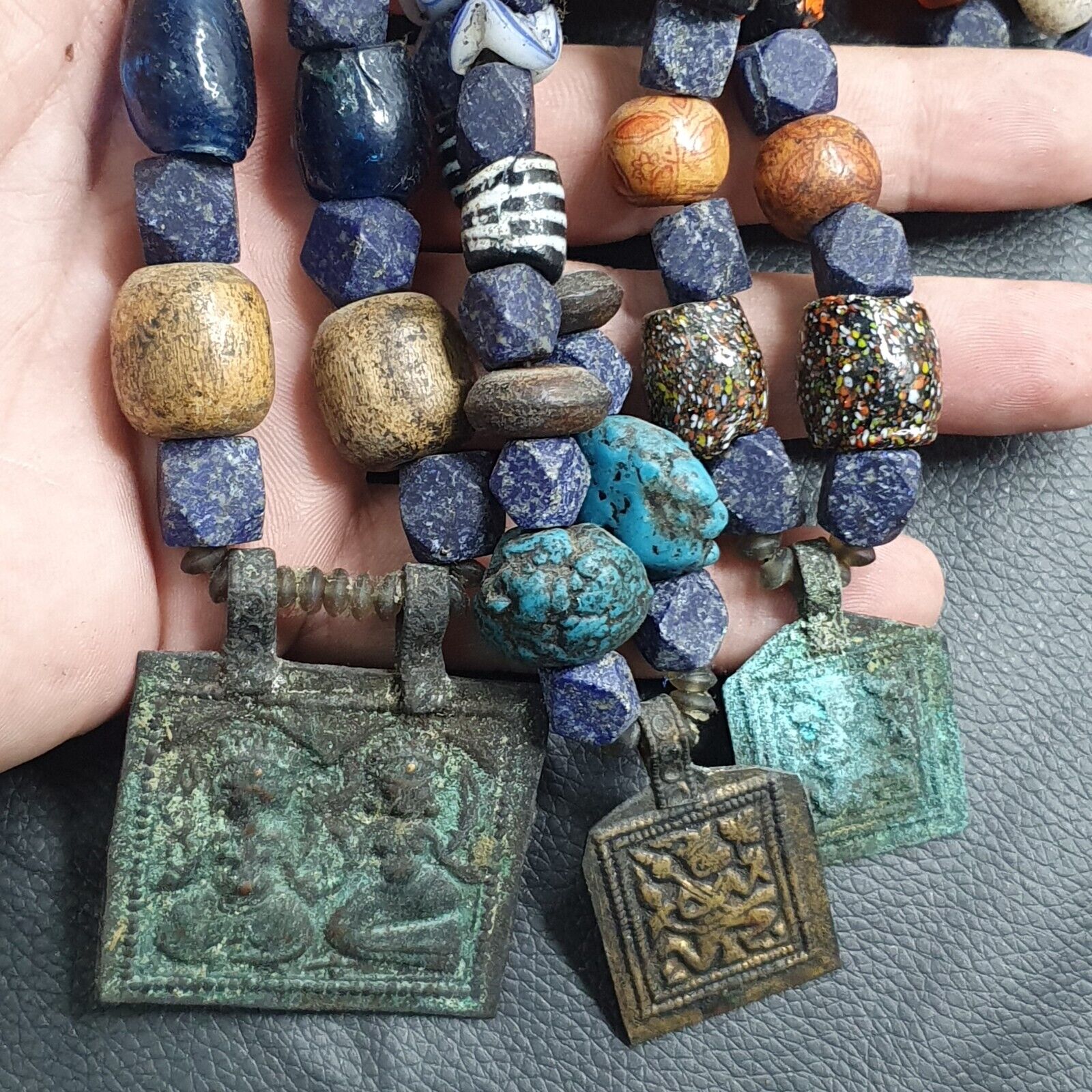 Vintage Lapis and Glass beaded Necklaces With Old pendants Lot 3 LPS3