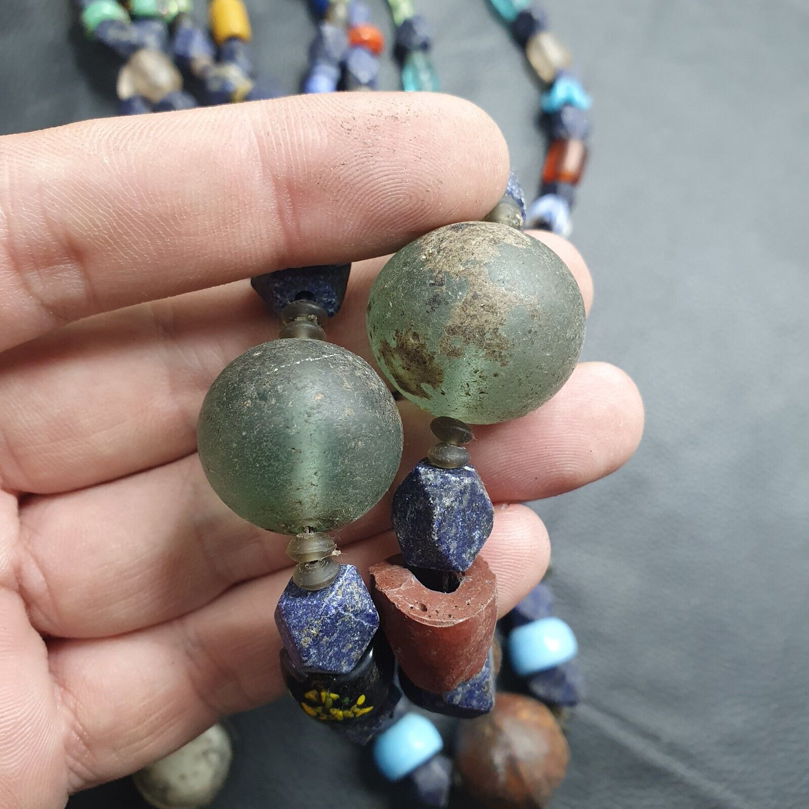 4 Vintage Lapis and Glass beaded Necklaces With Old pendants Lot 4 LPS4