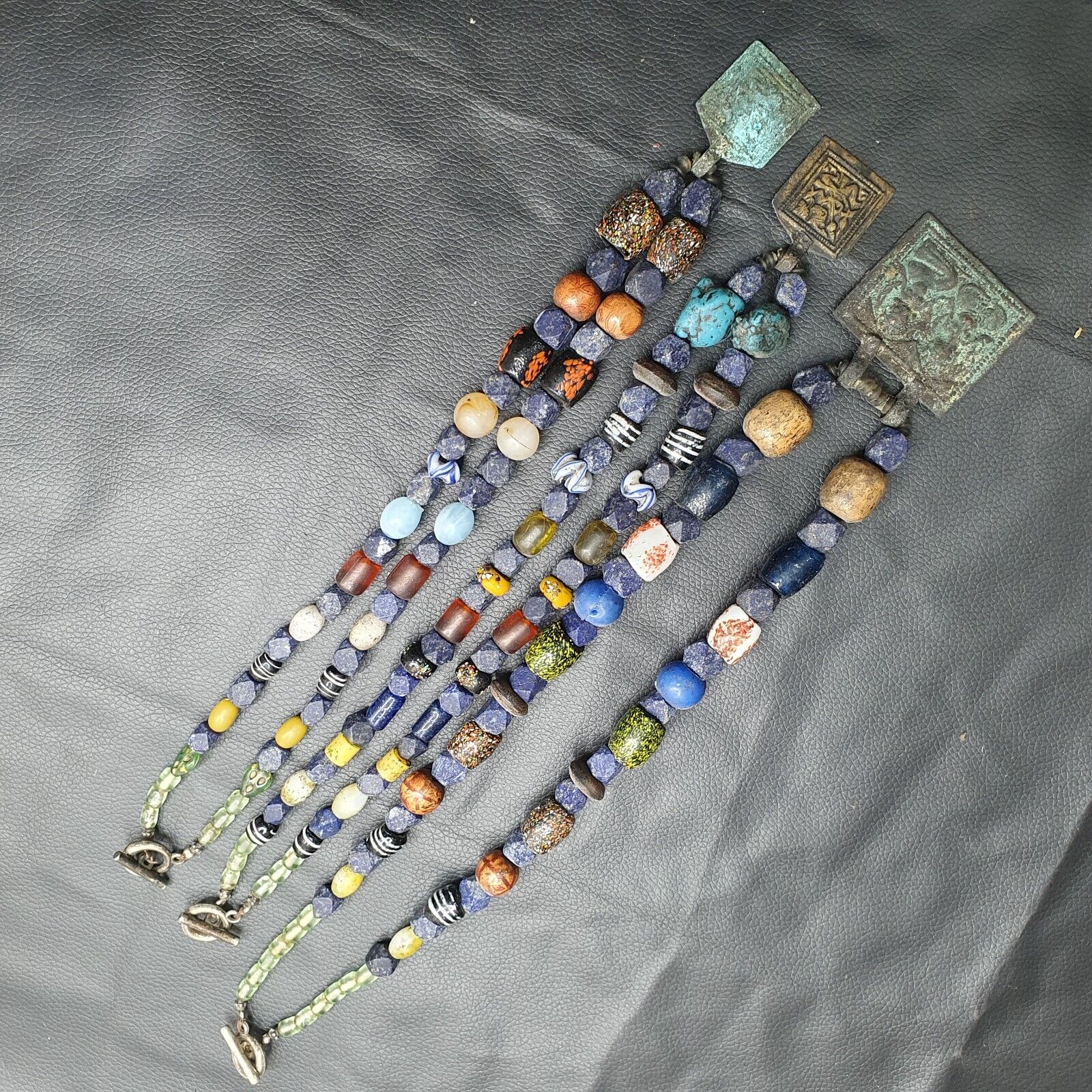 Vintage Lapis and Glass beaded Necklaces With Old pendants Lot 3 LPS3