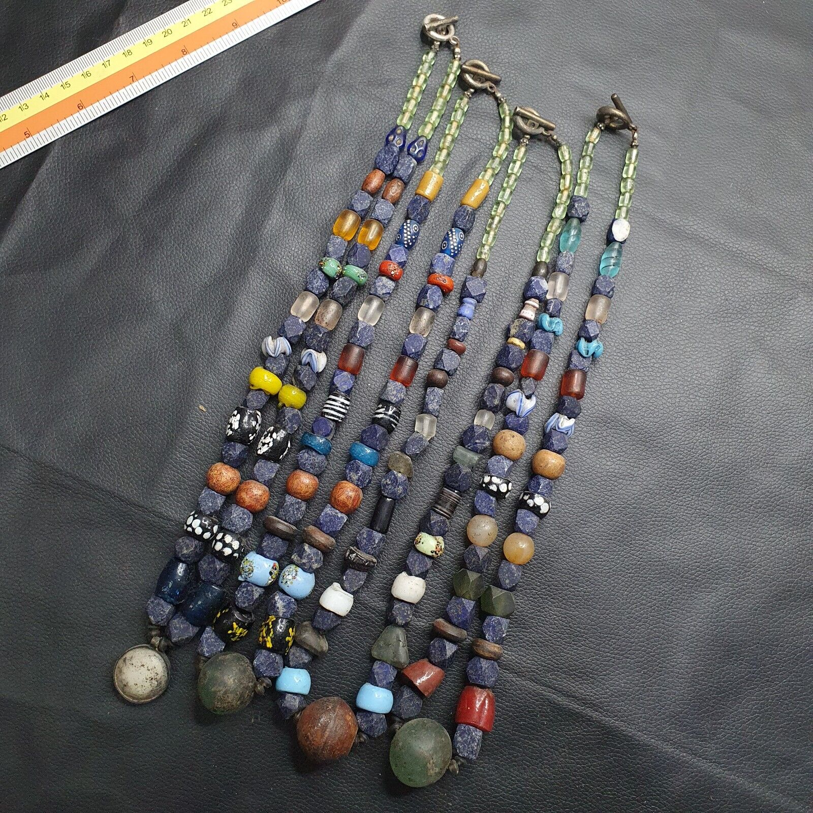 4 Vintage Lapis and Glass beaded Necklaces With Old pendants Lot 4 LPS4