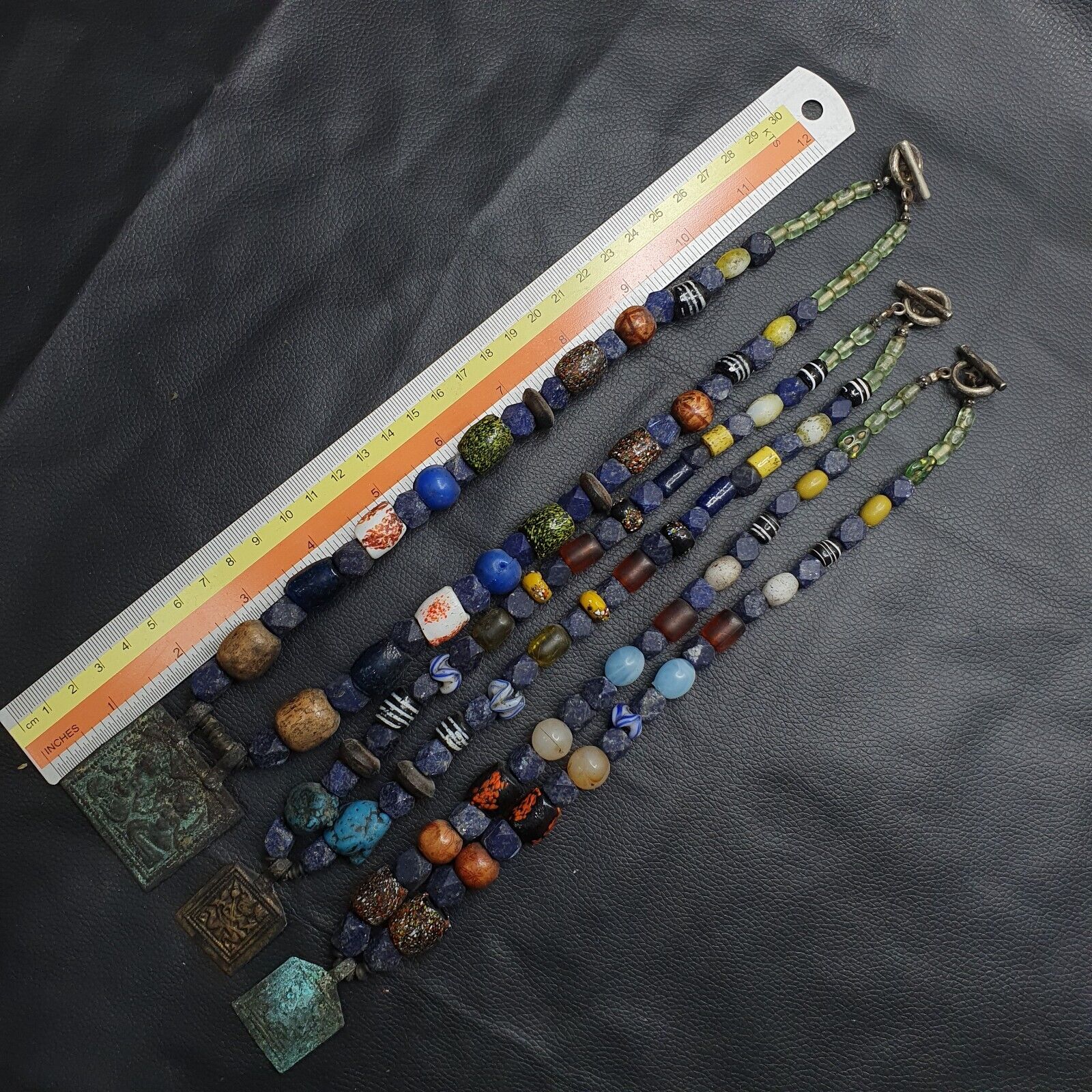 Vintage Lapis and Glass beaded Necklaces With Old pendants Lot 3 LPS3