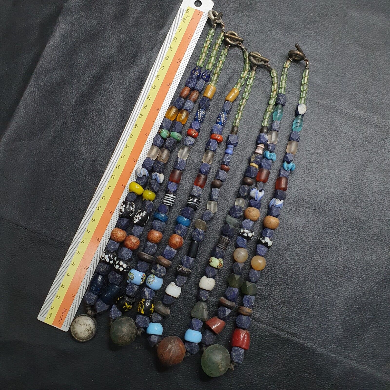 4 Vintage Lapis and Glass beaded Necklaces With Old pendants Lot 4 LPS4