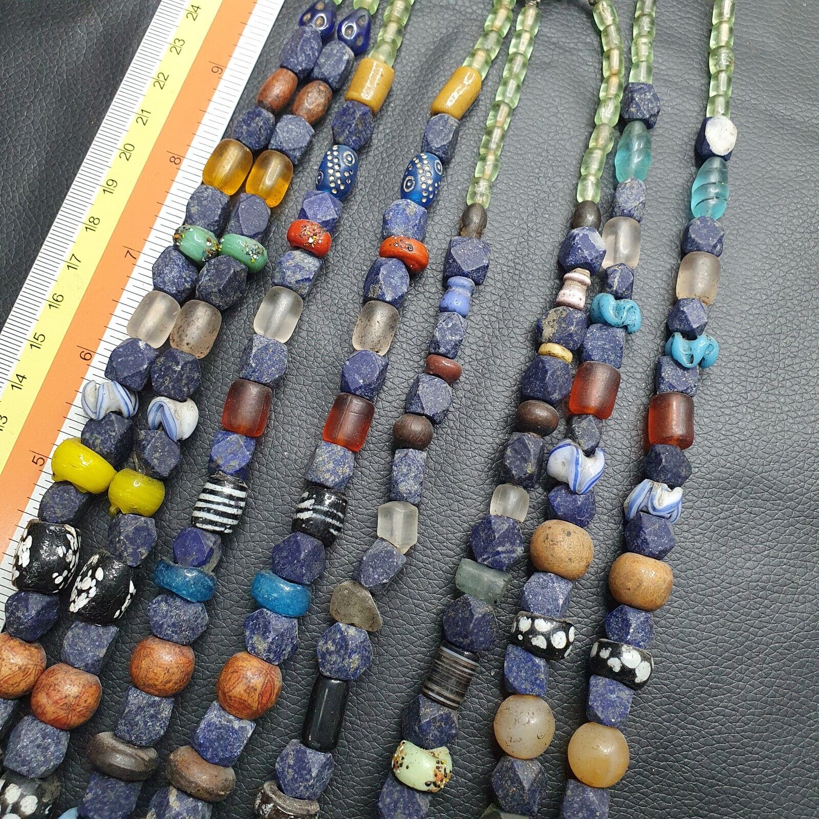 4 Vintage Lapis and Glass beaded Necklaces With Old pendants Lot 4 LPS4