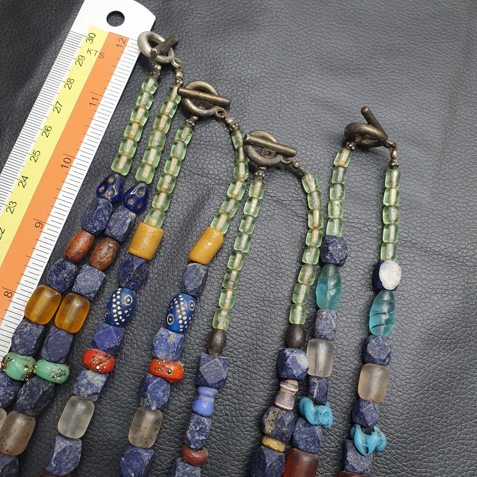 4 Vintage Lapis and Glass beaded Necklaces With Old pendants Lot 4 LPS4
