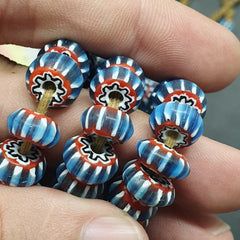 Vintage Venetian African Blue Glass Chevron 9mm Beads Long Strand