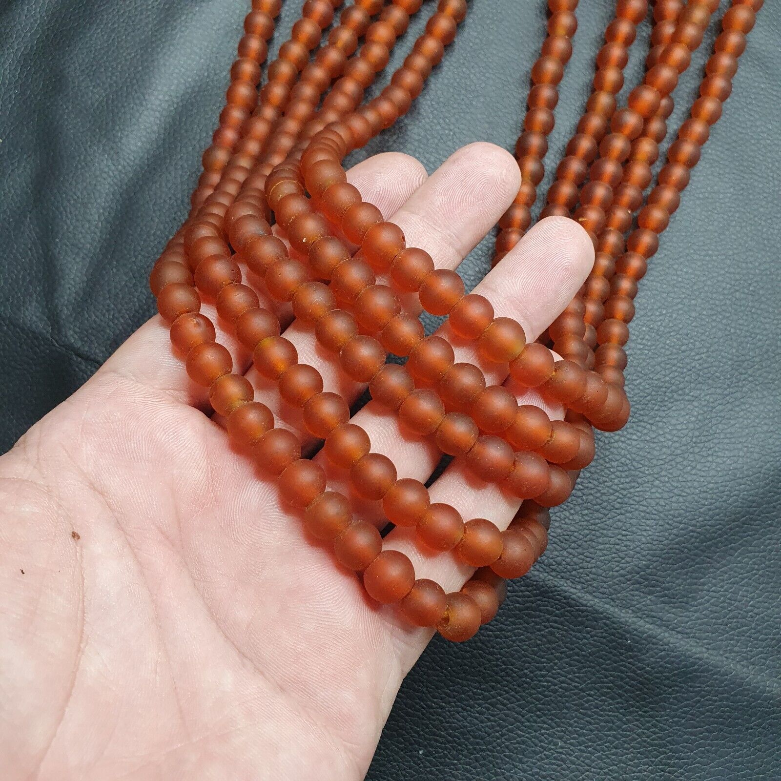 BEAUTIFUL OLD AFRICAN Orange red GLASS  BEADS 8-9MM