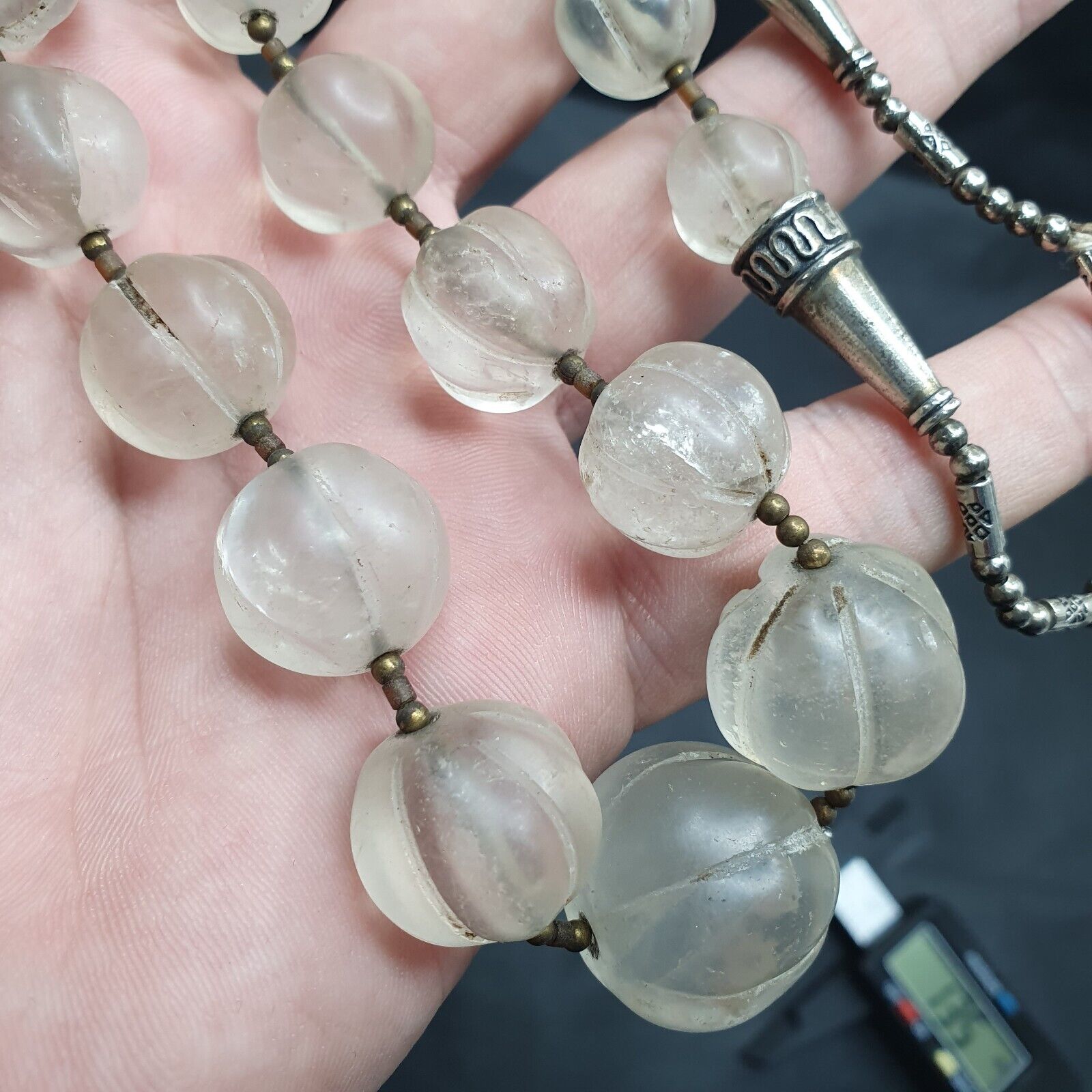 Vintage Himalayan Crystal Quartz Healing Stone Beads Necklace