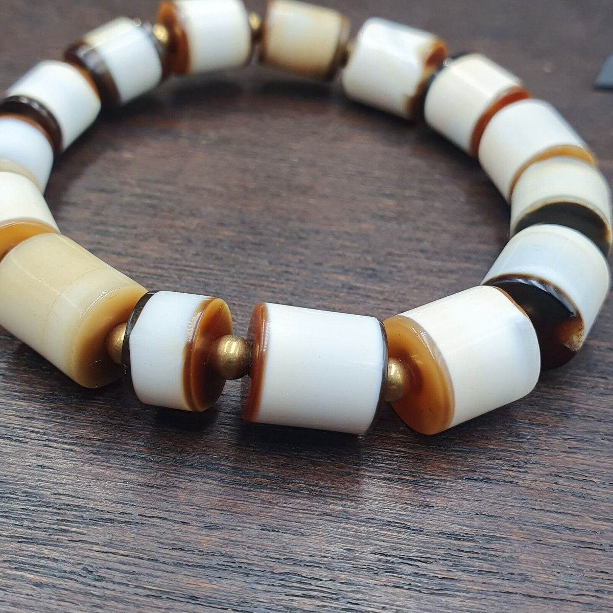Antique Old Dzi Yemeni Banded Agate Beads Bracelet AGT-2