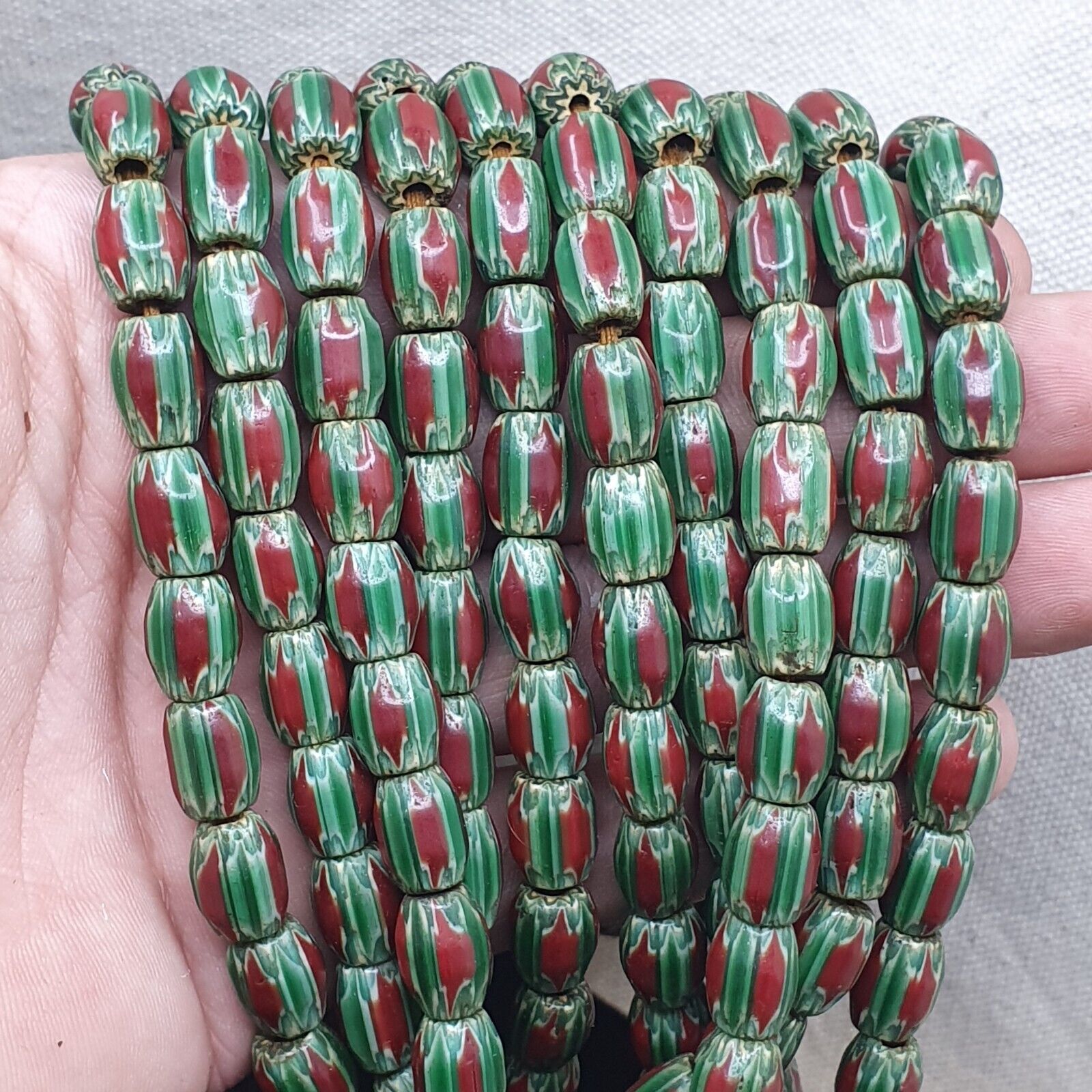 Watermelon Venetian Style Chevron Beads Strands