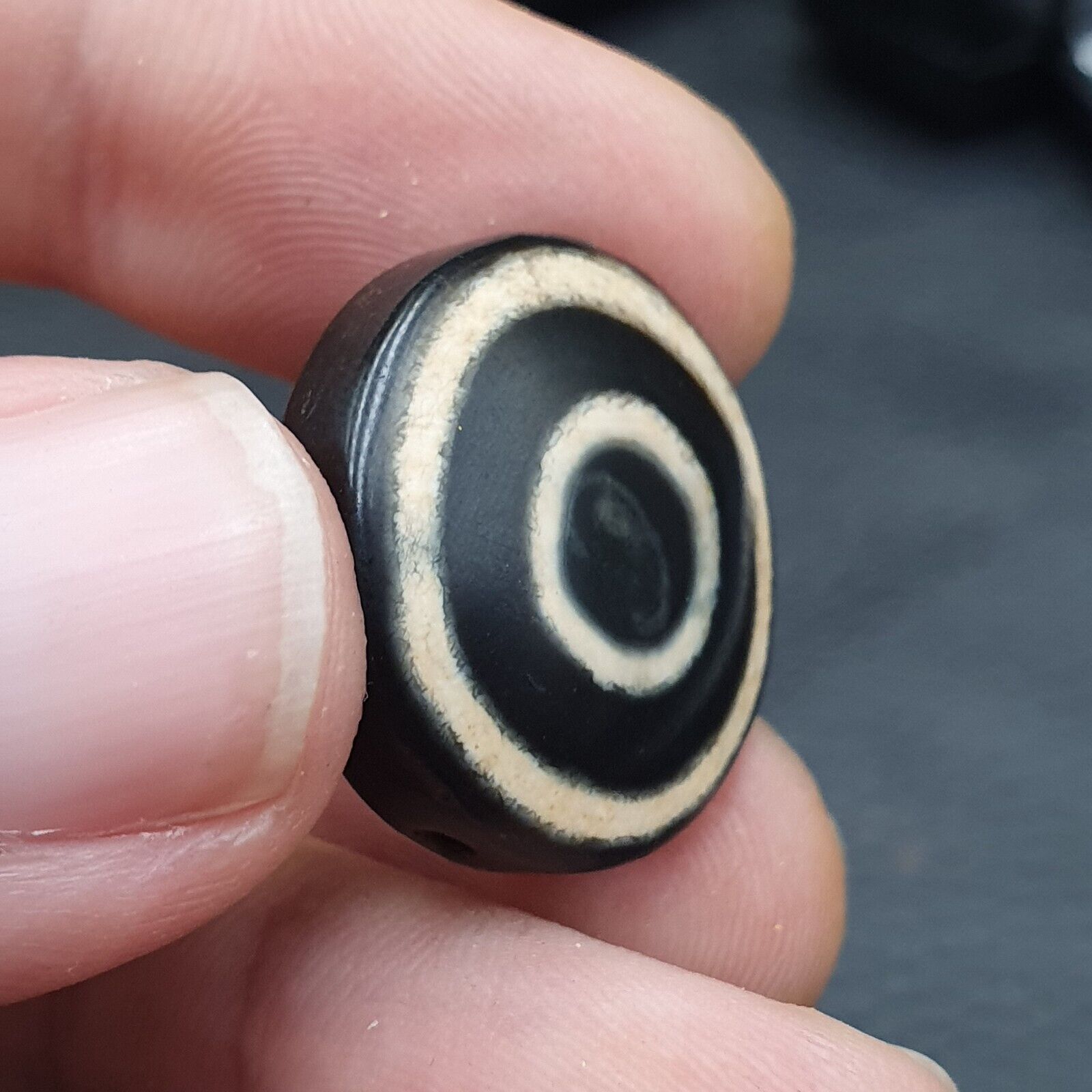 Tibetan Nepalese Himalayan Old Dzi Unique 2 eye Button LUKMIK Bead Amulet