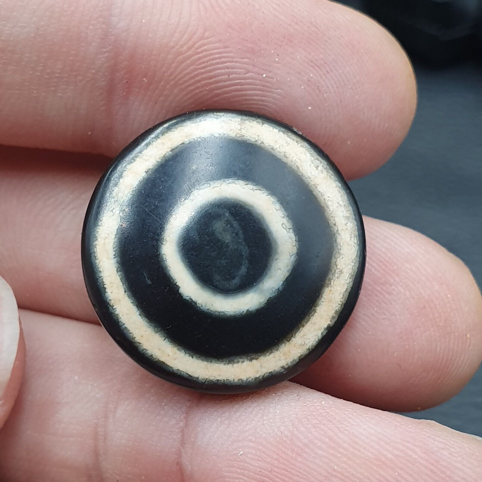 Tibetan Nepalese Himalayan Old Dzi Unique 2 eye Button LUKMIK Bead Amulet