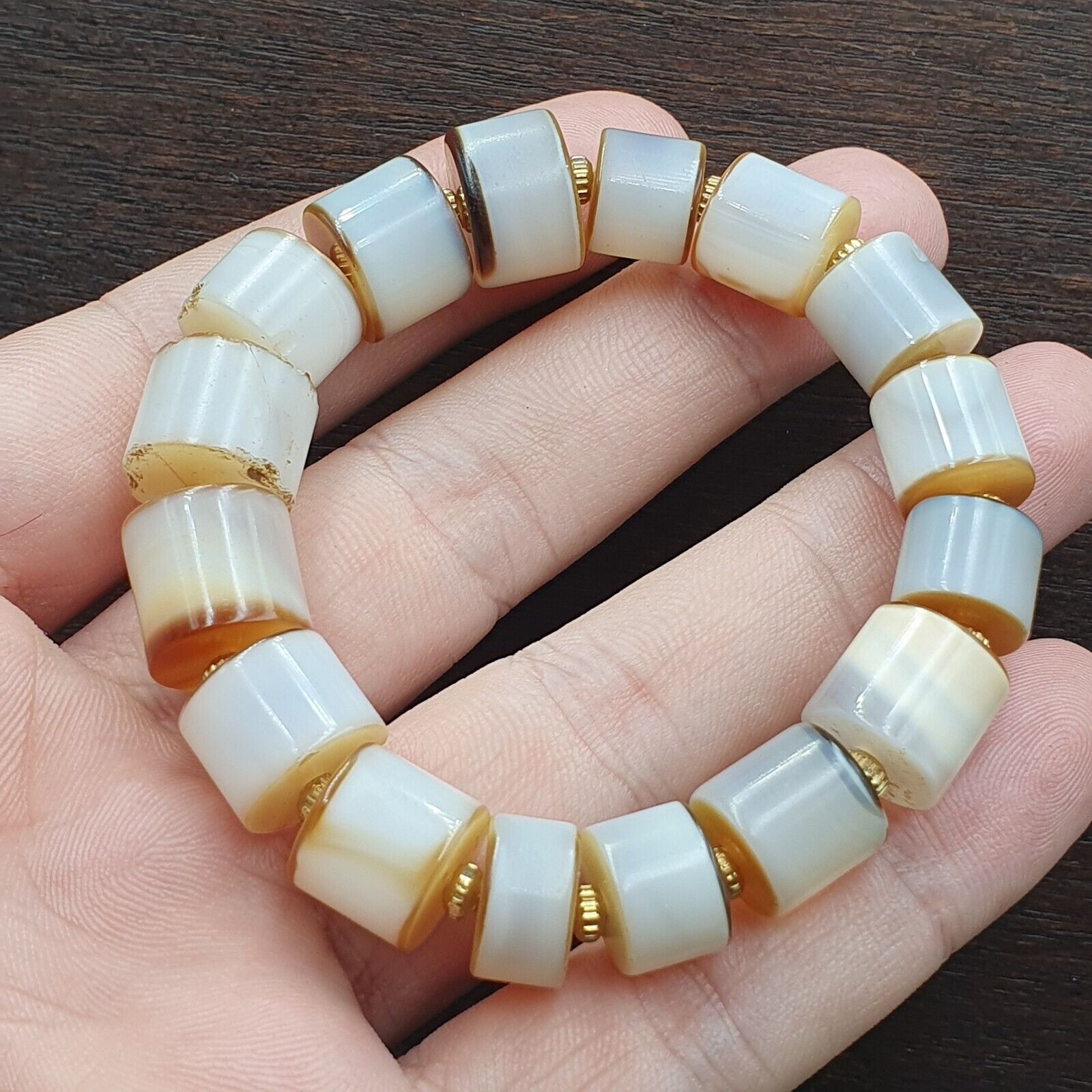 Antique Middle Eastern White Agate Beads Bracelet AGT-3