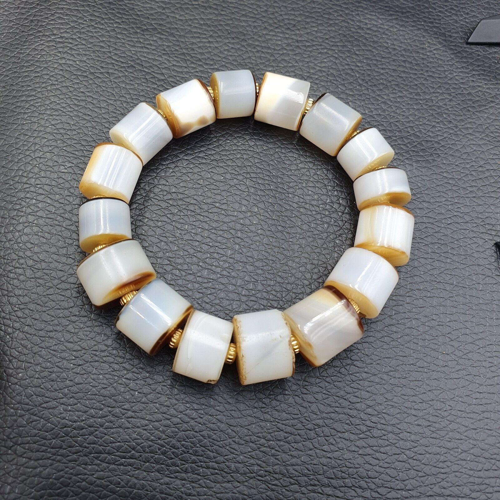 Antique Middle Eastern White Agate Beads Bracelet AGT-3