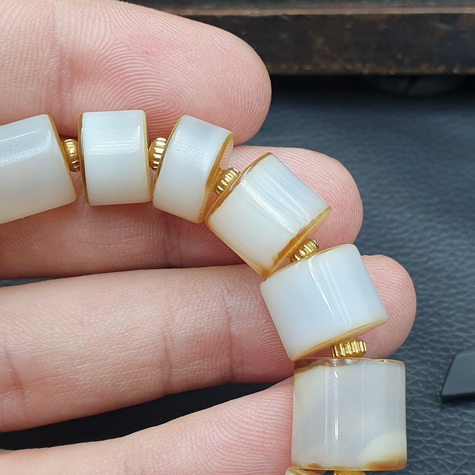 Antique Middle Eastern White Agate Beads Bracelet AGT-3