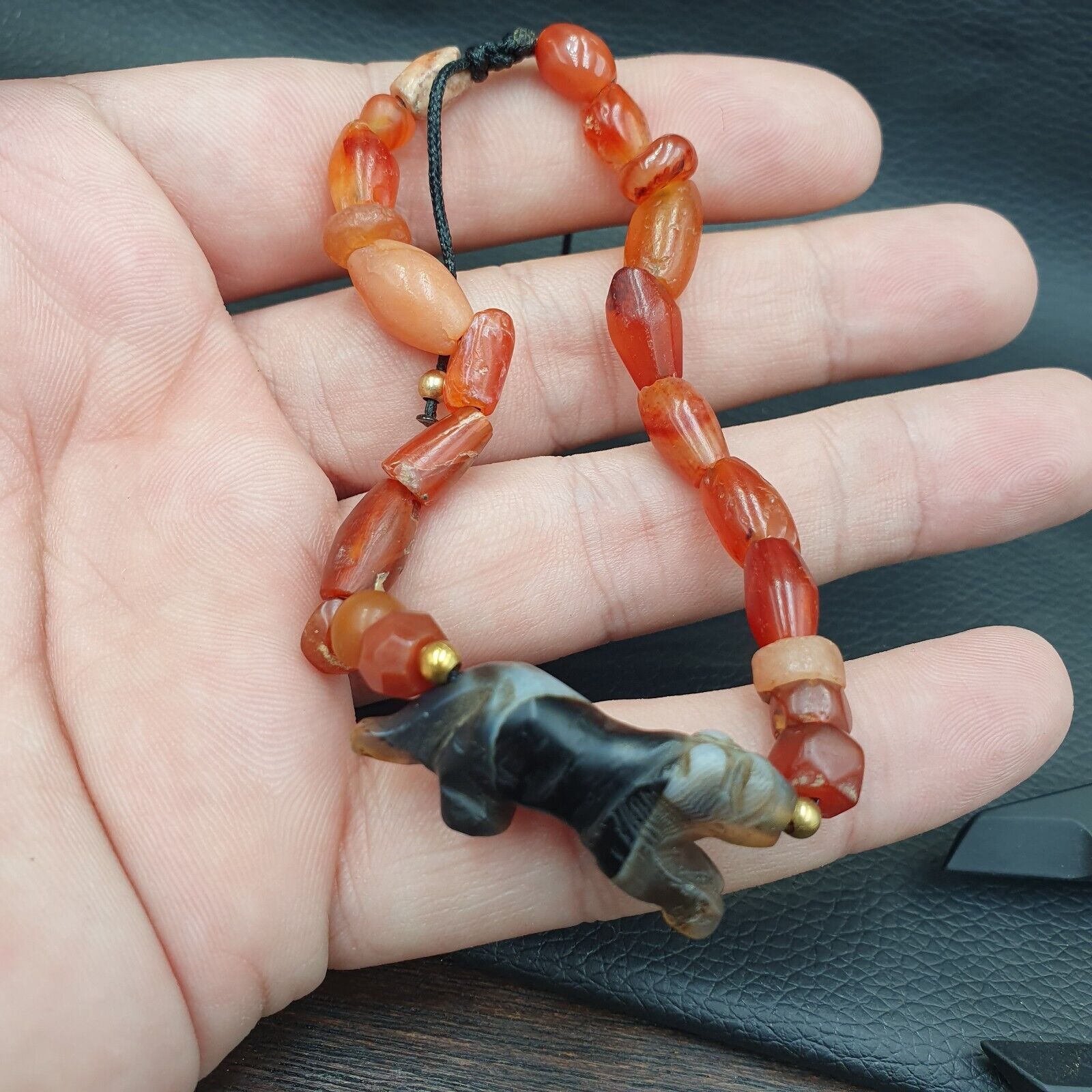 Antique Tibetan Agate Animal Figurine with carnelian Agate Beads Bracelet #2