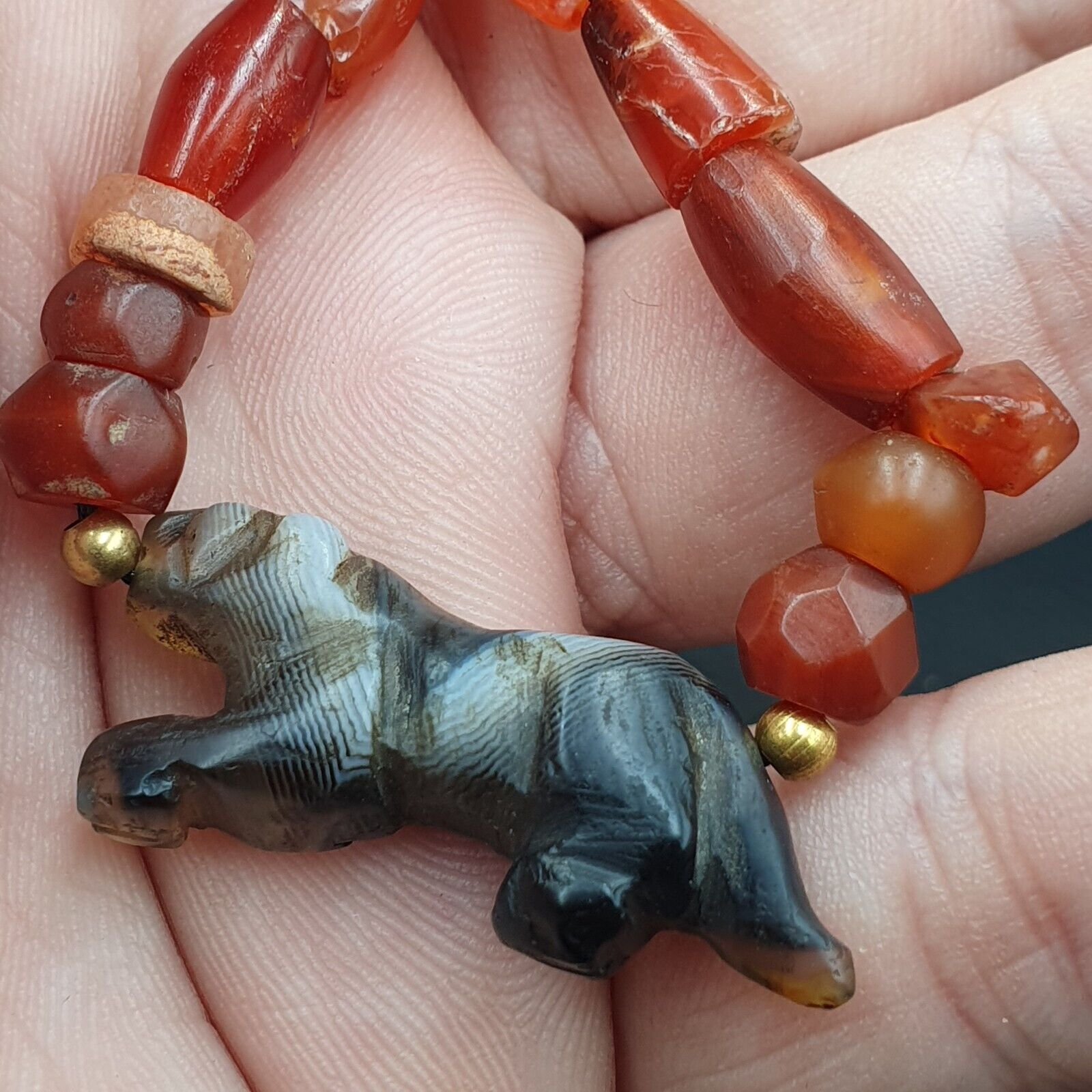 Antique Tibetan Agate Animal Figurine with carnelian Agate Beads Bracelet #2