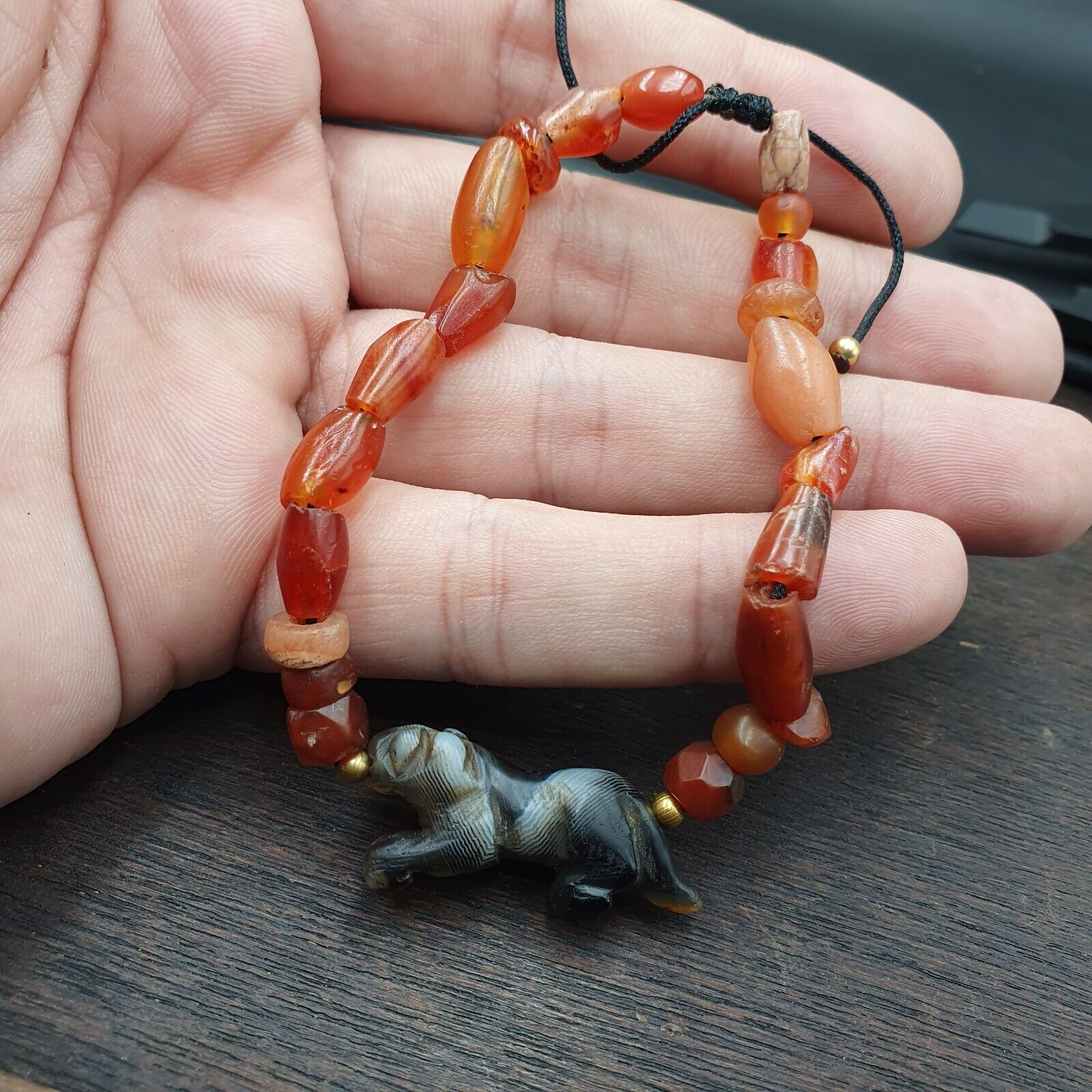 Antique Tibetan Agate Animal Figurine with carnelian Agate Beads Bracelet #2