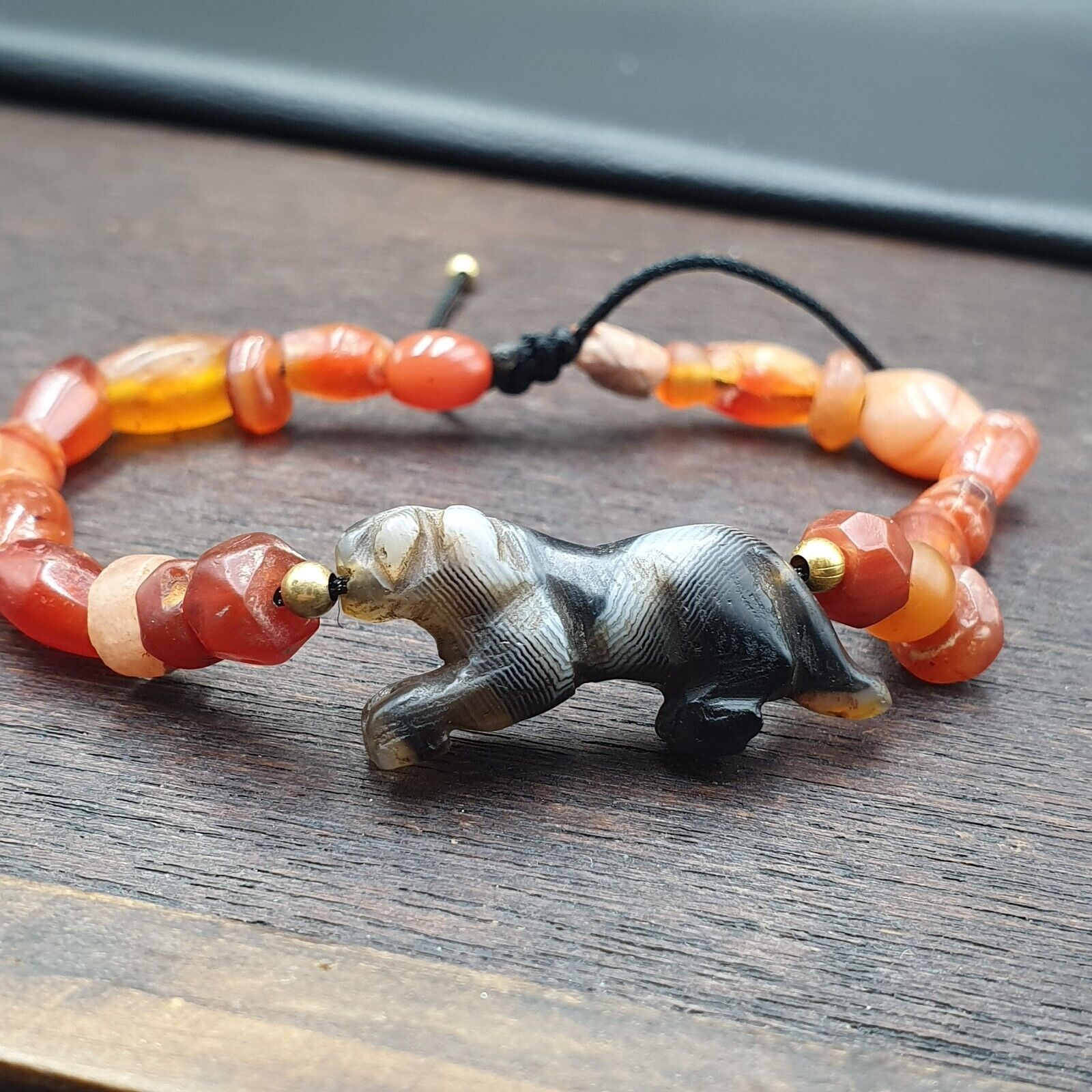 Antique Tibetan Agate Animal Figurine with carnelian Agate Beads Bracelet #2