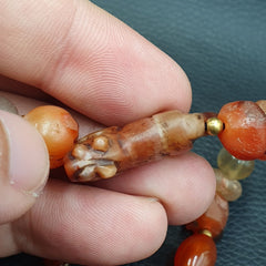 Antique Ancient Agate Animal Figurine with carnelian Agate Beads Bracelet