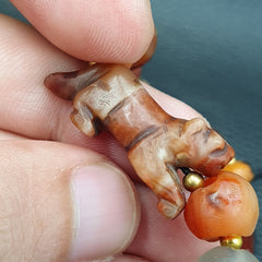 Antique Ancient Agate Animal Figurine with carnelian Agate Beads Bracelet