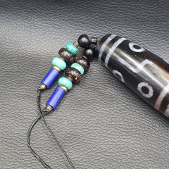 Large Himalayan Tibetan 12 Eyes Dzi Agate Bead with turquoise and Lapis 94MM