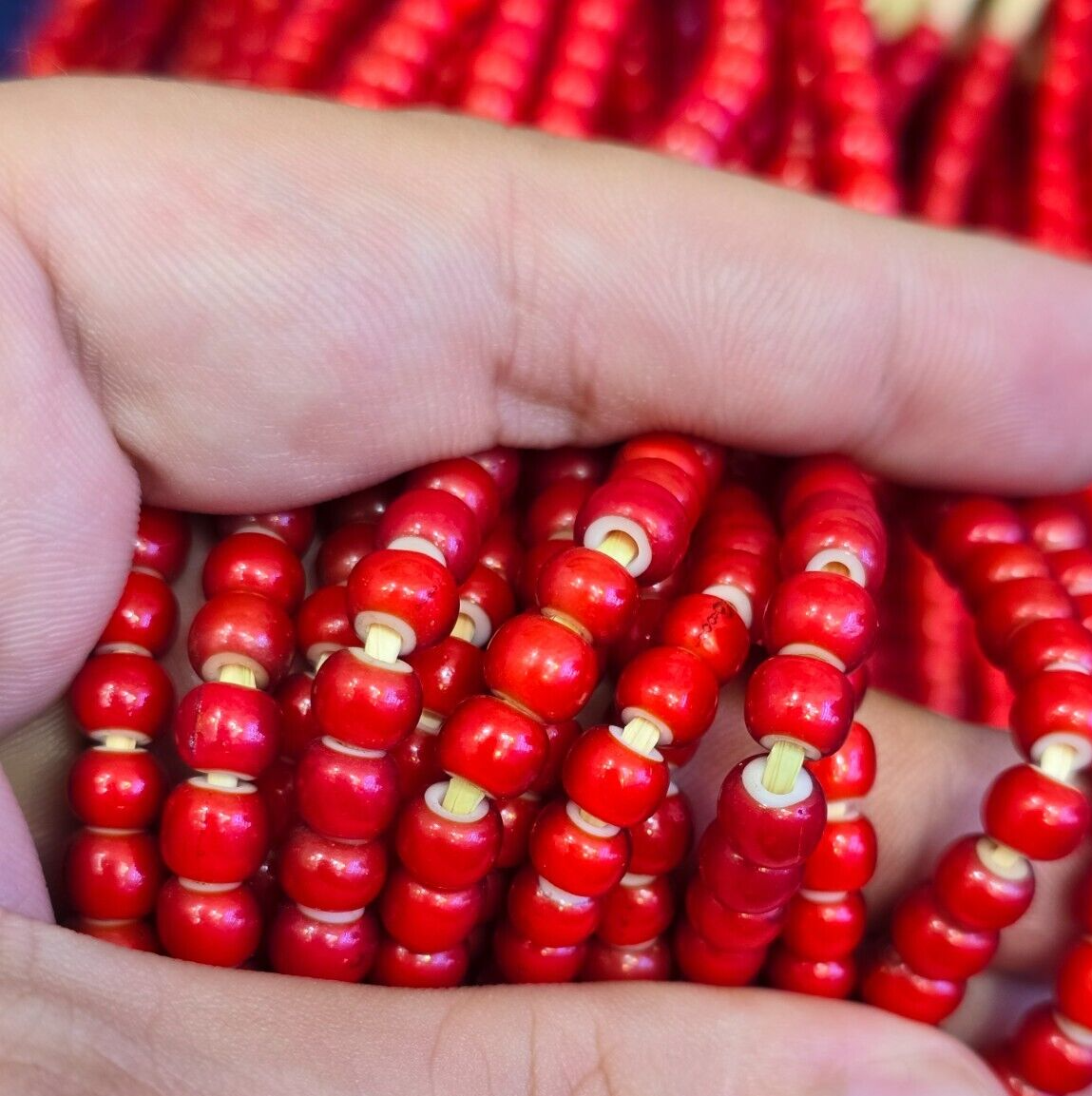 6-6.5mm Antique Venetian White Heart Trade Beads long Strand Necklace