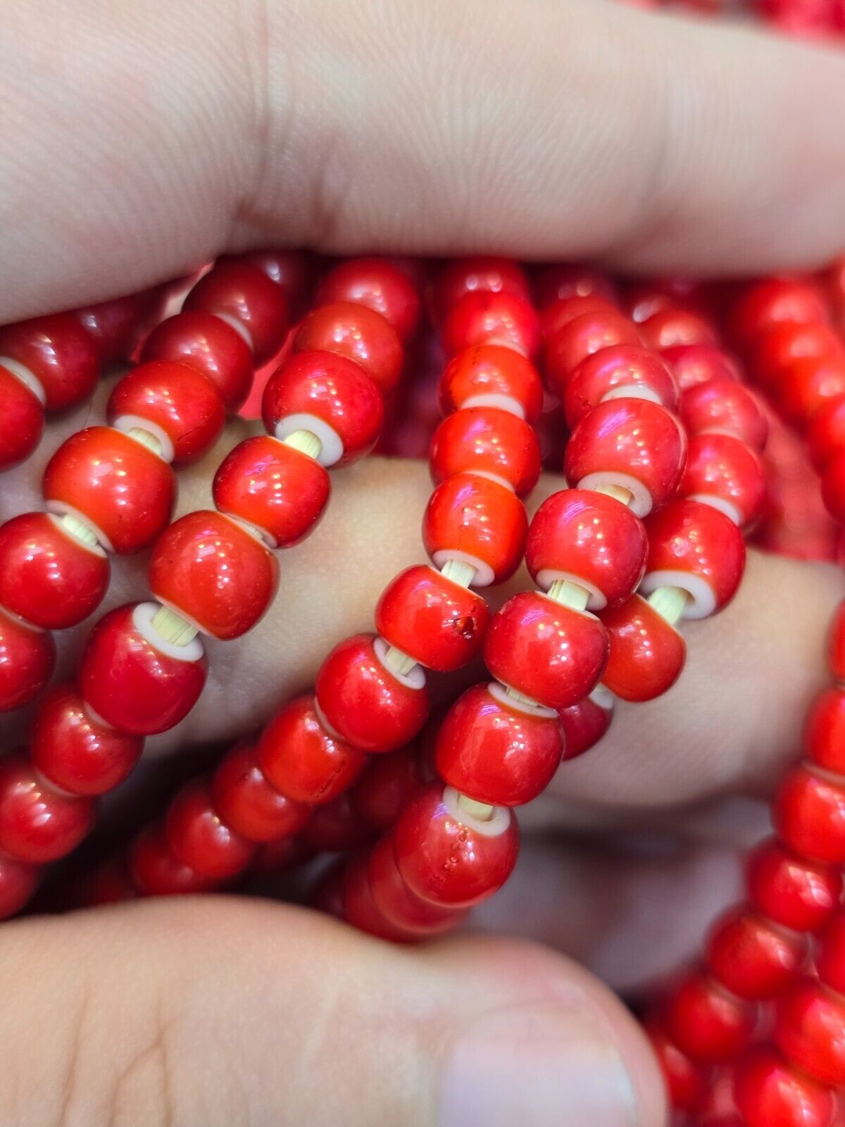 6-6.5mm Antique Venetian White Heart Trade Beads long Strand Necklace