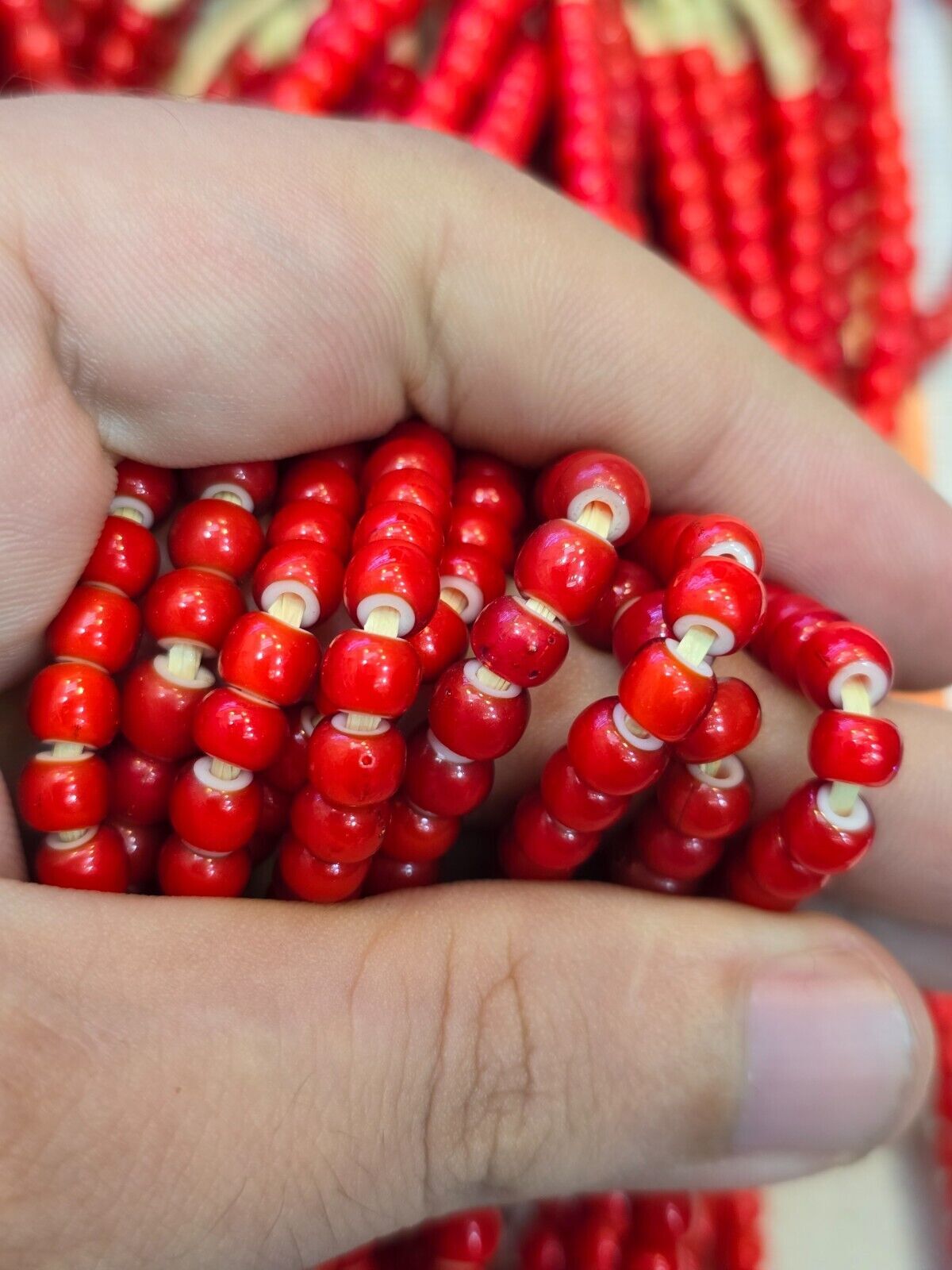 6-6.5mm Antique Venetian White Heart Trade Beads long Strand Necklace