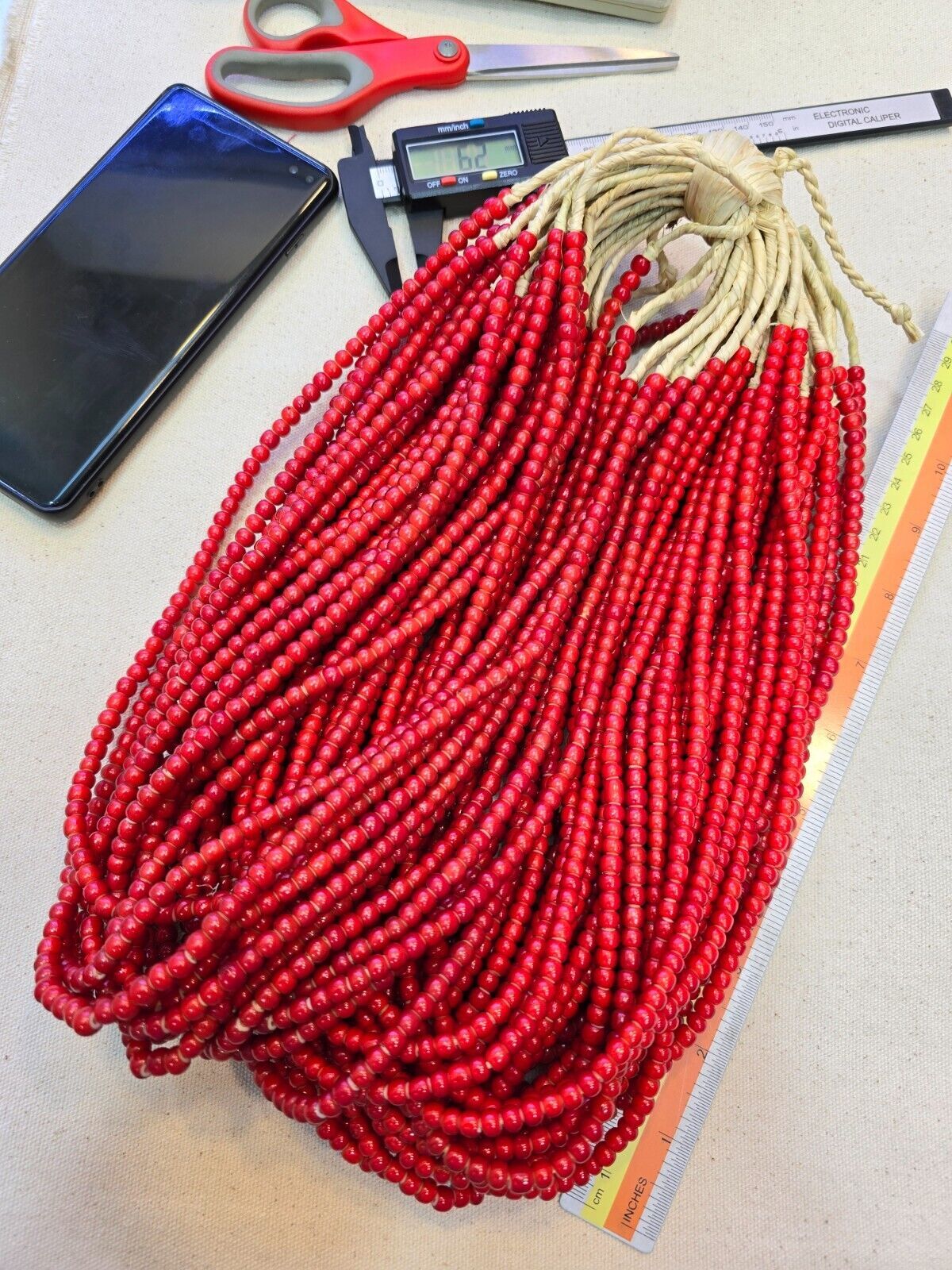 6-6.5mm Antique Venetian White Heart Trade Beads long Strand Necklace