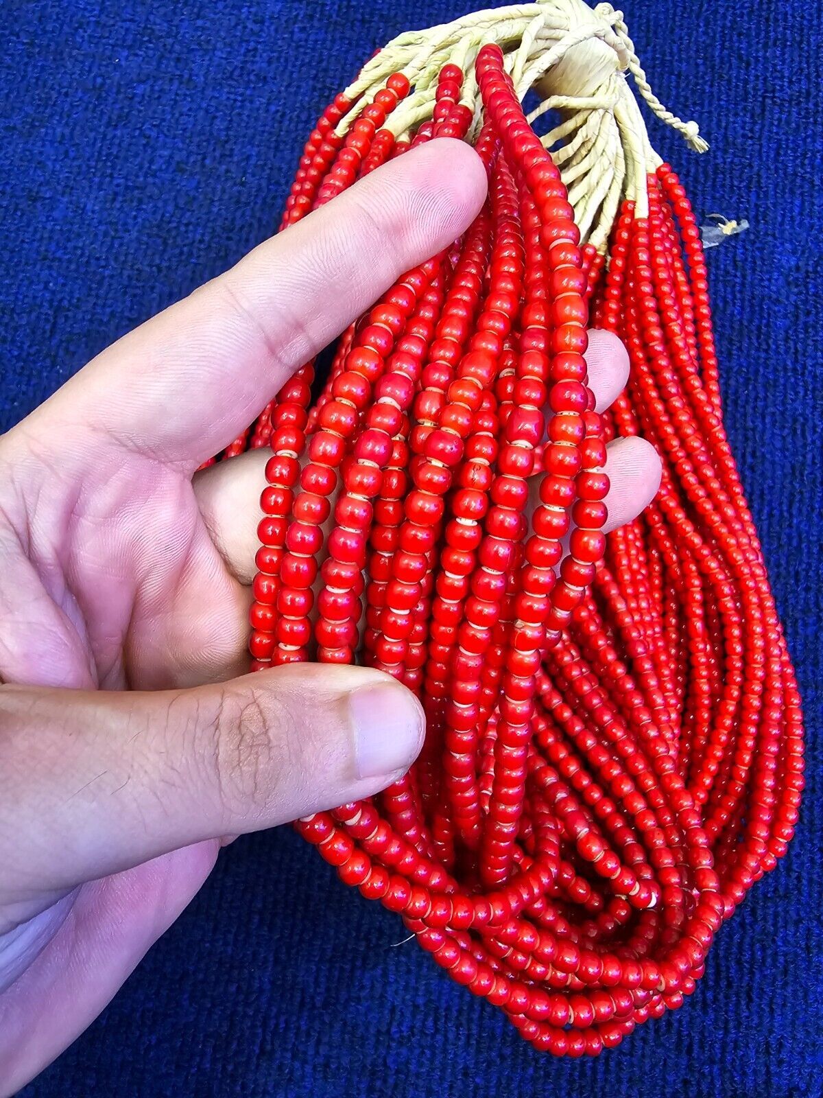 6-6.5mm Antique Venetian White Heart Trade Beads long Strand Necklace