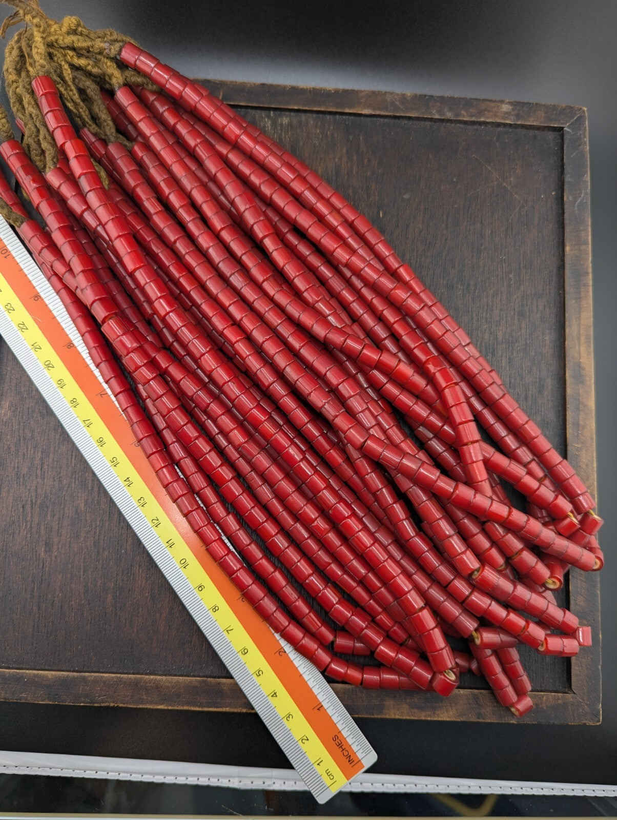 7mm Antique Venetian Style cranberry red White Heart Beads Necklace 24" long