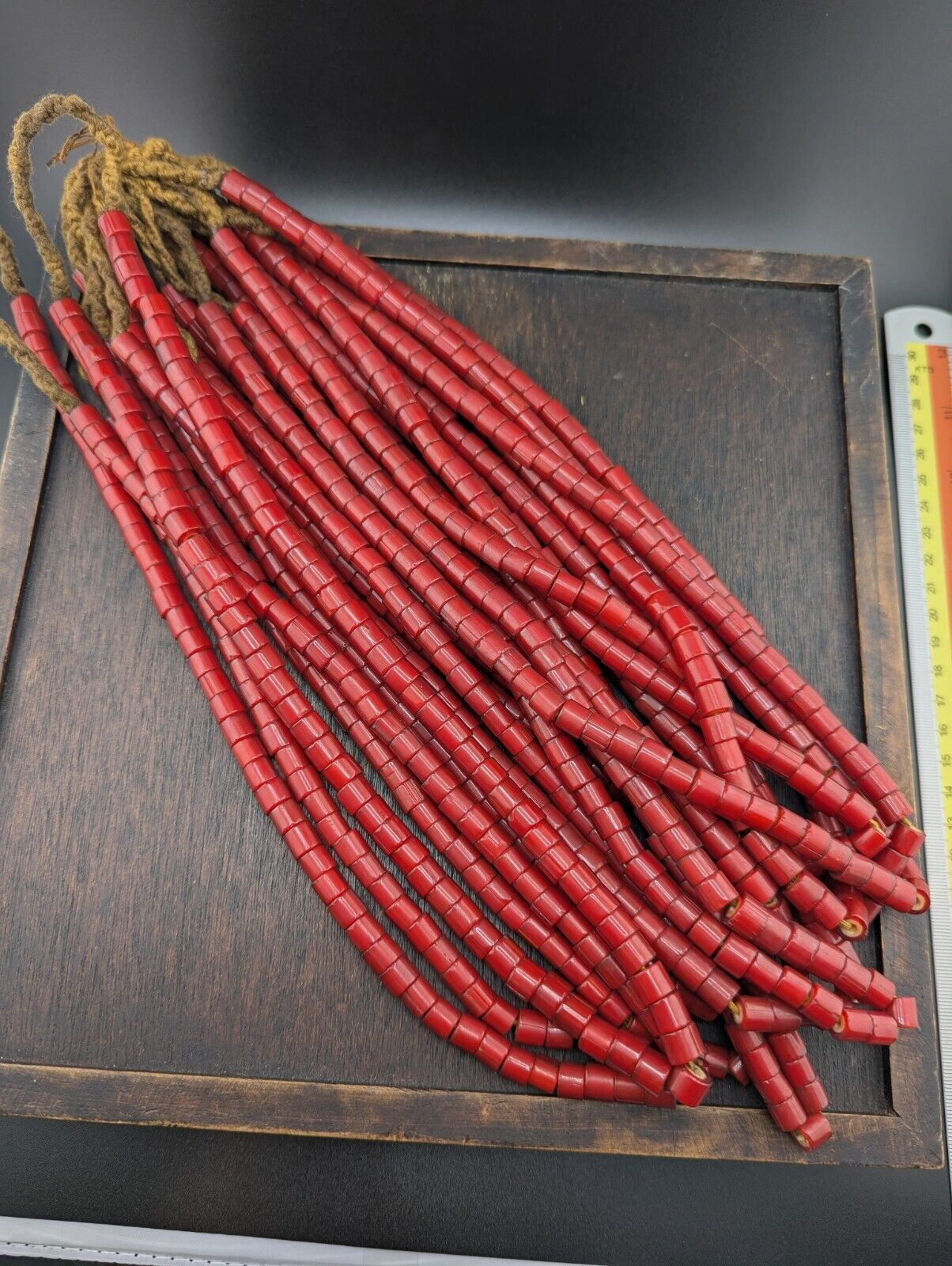 7mm Antique Venetian Style cranberry red White Heart Beads Necklace 24" long