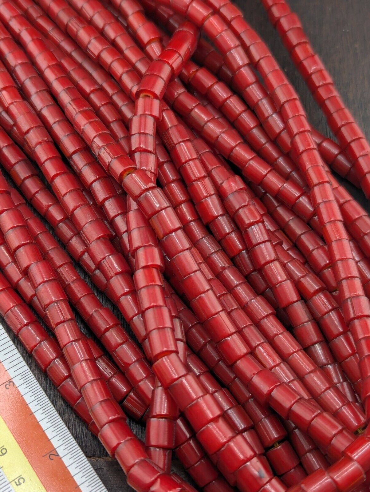 7mm Antique Venetian Style cranberry red White Heart Beads Necklace 24" long