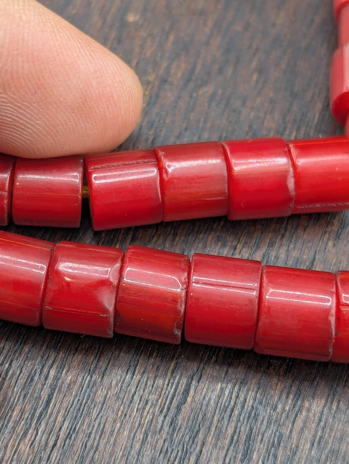 7mm Antique Venetian Style cranberry red White Heart Beads Necklace 24" long