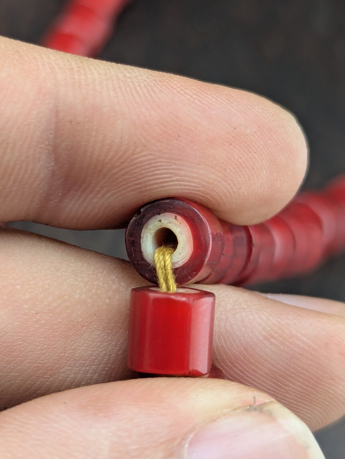 7mm Antique Venetian Style cranberry red White Heart Beads Necklace 24" long