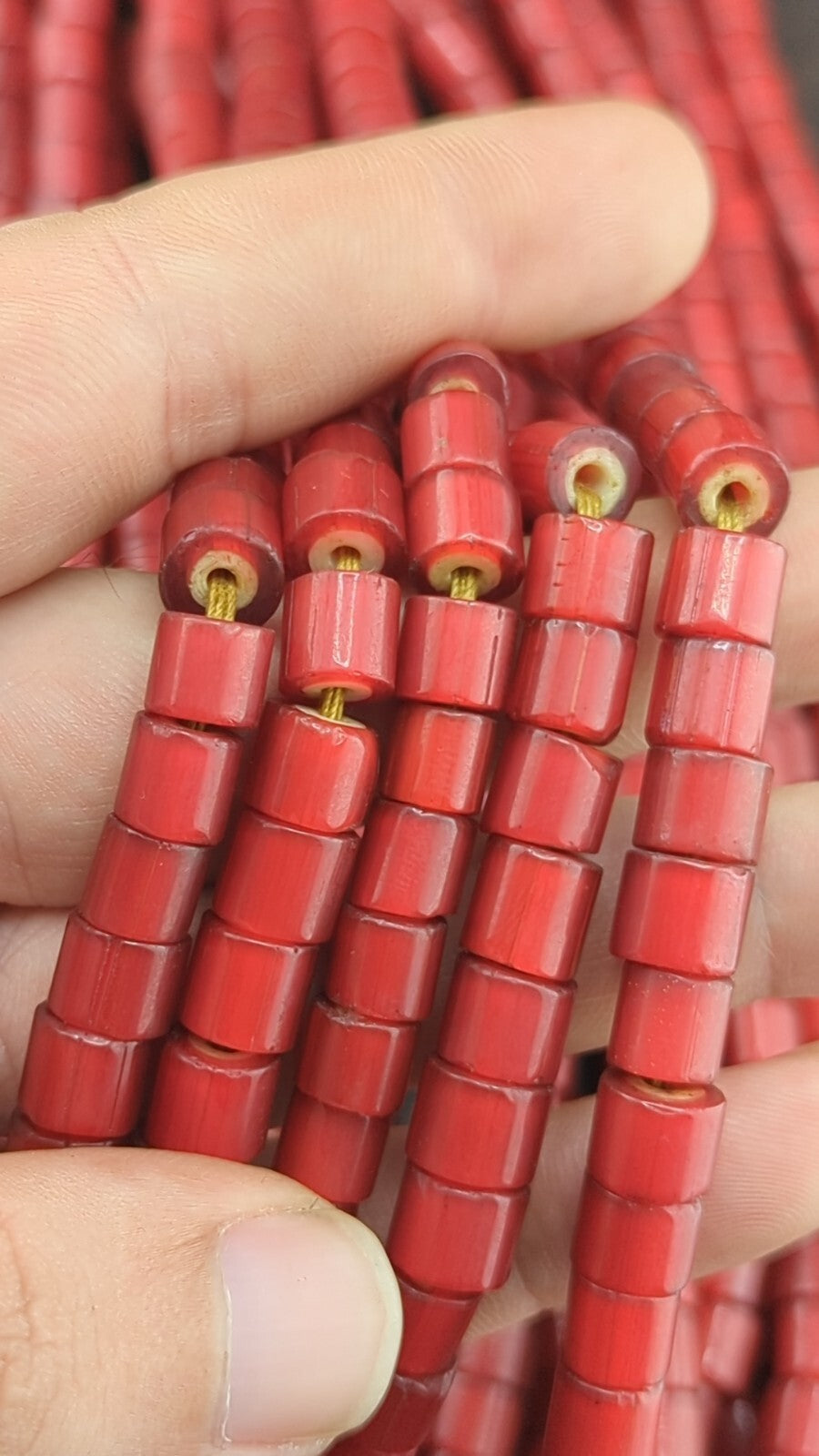 7mm Antique Venetian Style cranberry red White Heart Beads Necklace 24" long