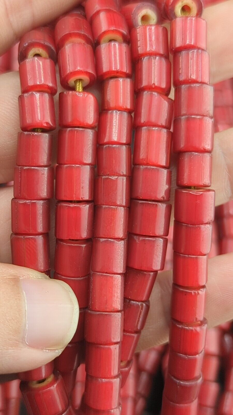 7mm Antique Venetian Style cranberry red White Heart Beads Necklace 24" long