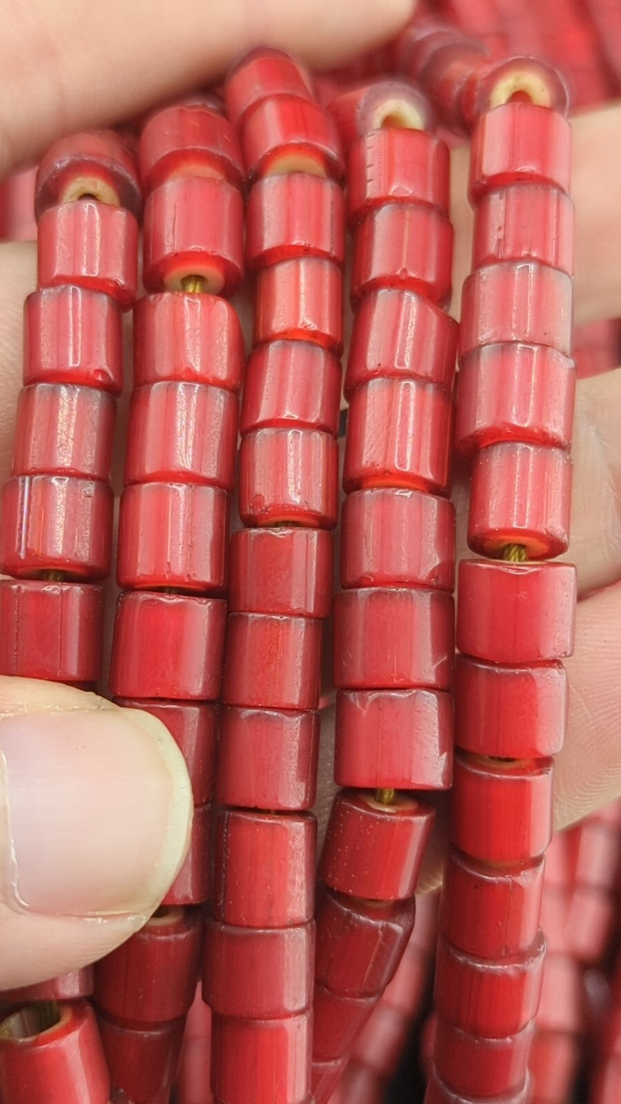 7mm Antique Venetian Style cranberry red White Heart Beads Necklace 24" long