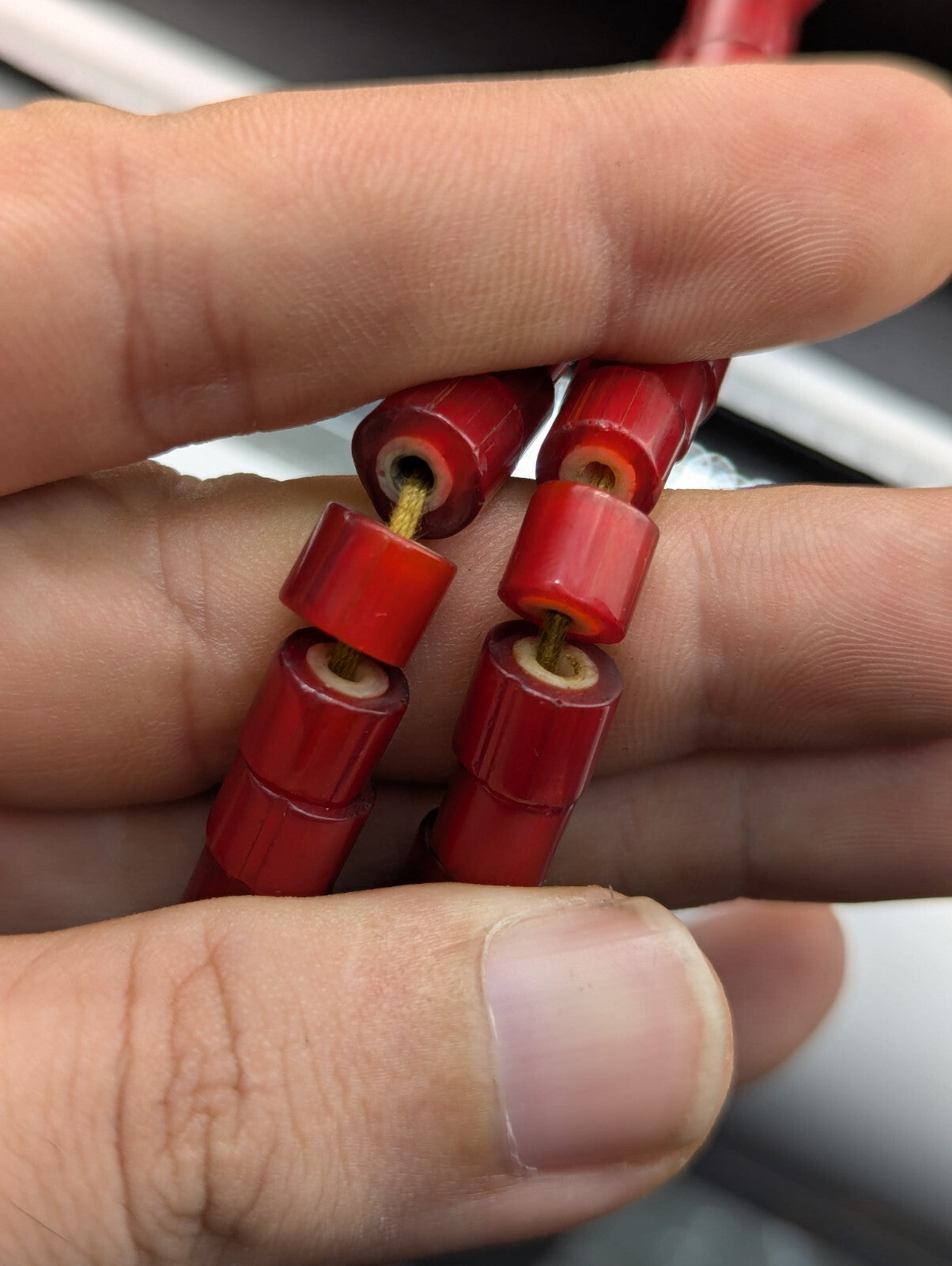 7mm Antique Venetian Style cranberry red White Heart Beads Necklace 24" long