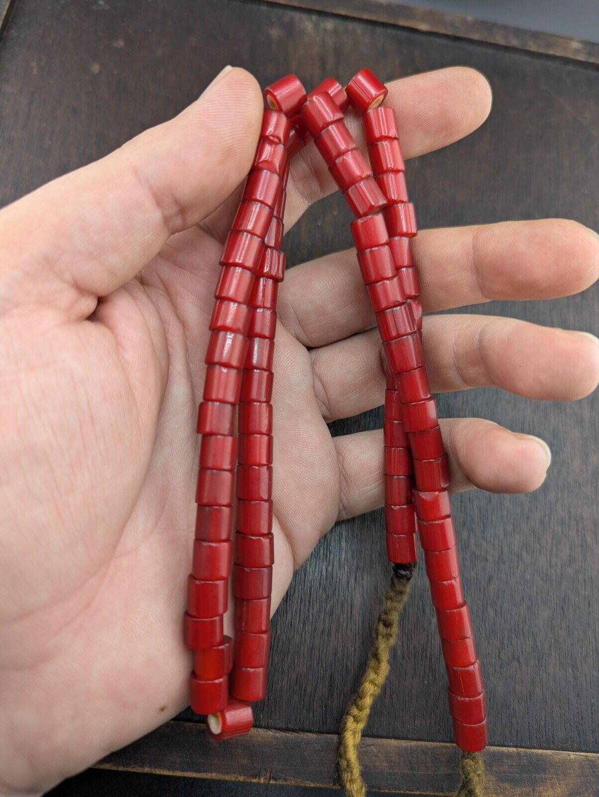 7mm Antique Venetian Style cranberry red White Heart Beads Necklace 24" long