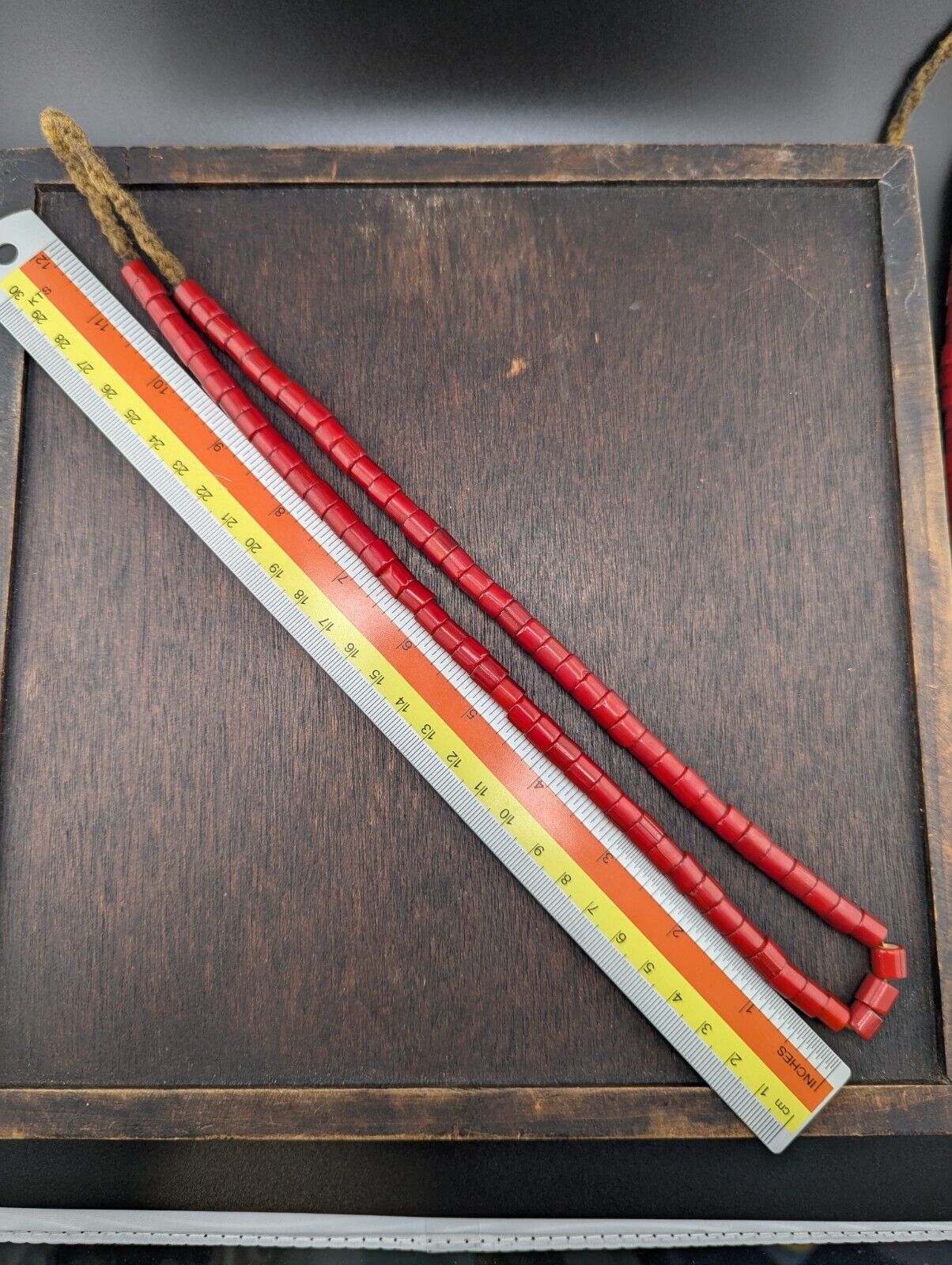 7mm Antique Venetian Style cranberry red White Heart Beads Necklace 24" long