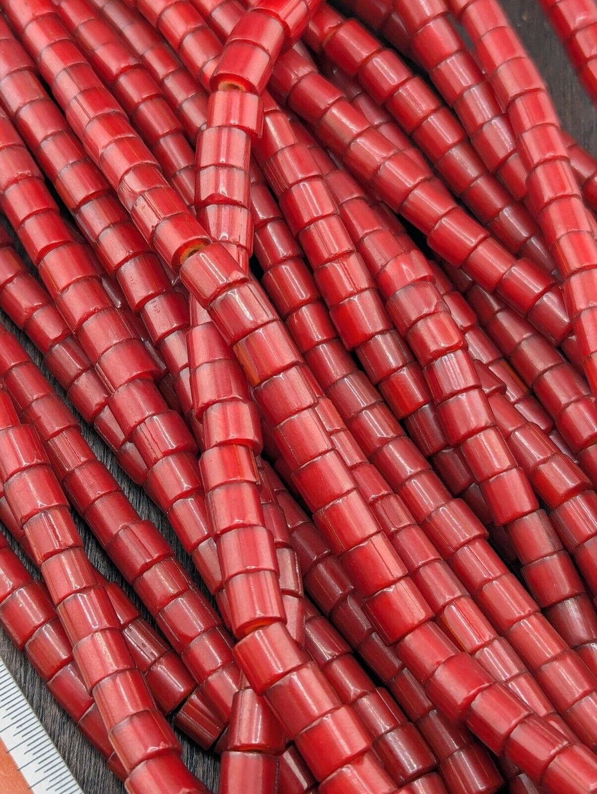 7mm Antique Venetian Style cranberry red White Heart Beads Necklace 24" long