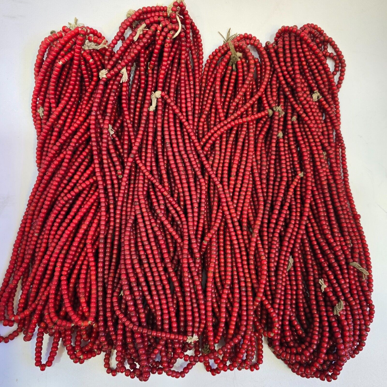 5-5.5mm Antique Venetian cranberry red White Heart Trade Beads Necklace 24" long
