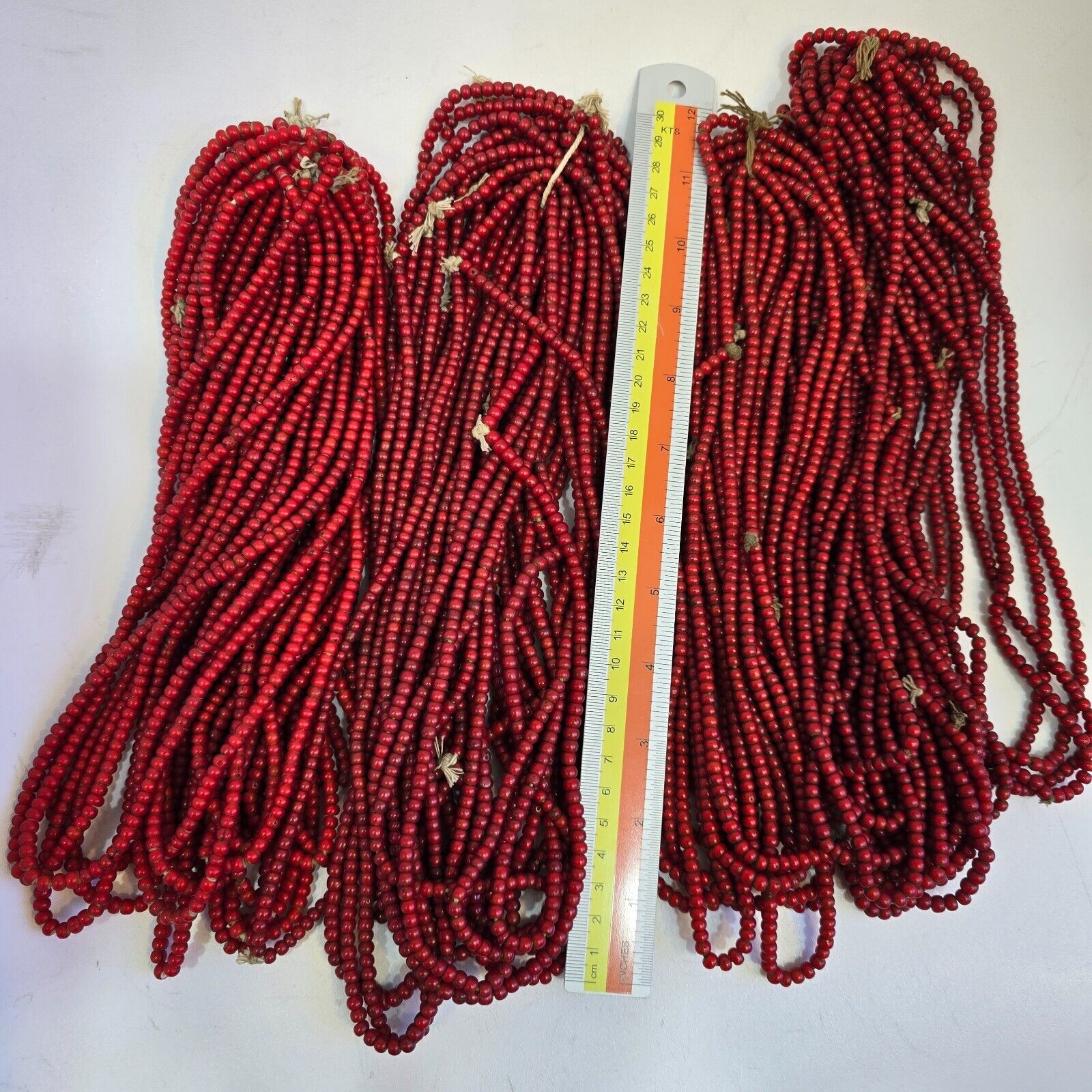 5-5.5mm Antique Venetian cranberry red White Heart Trade Beads Necklace 24" long