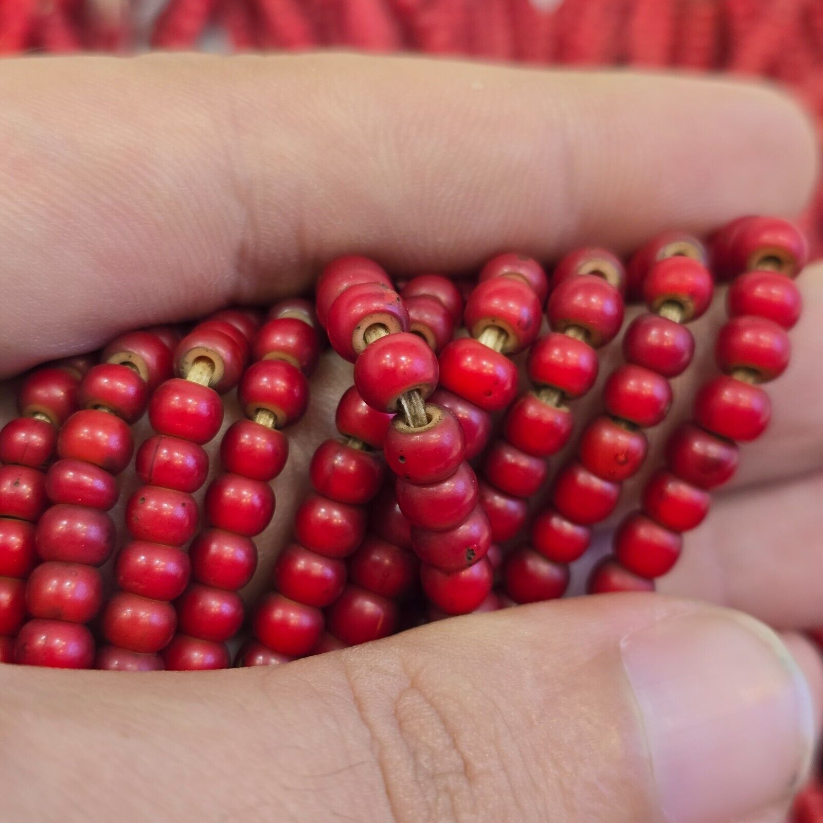 5-5.5mm Antique Venetian cranberry red White Heart Trade Beads Necklace 24" long