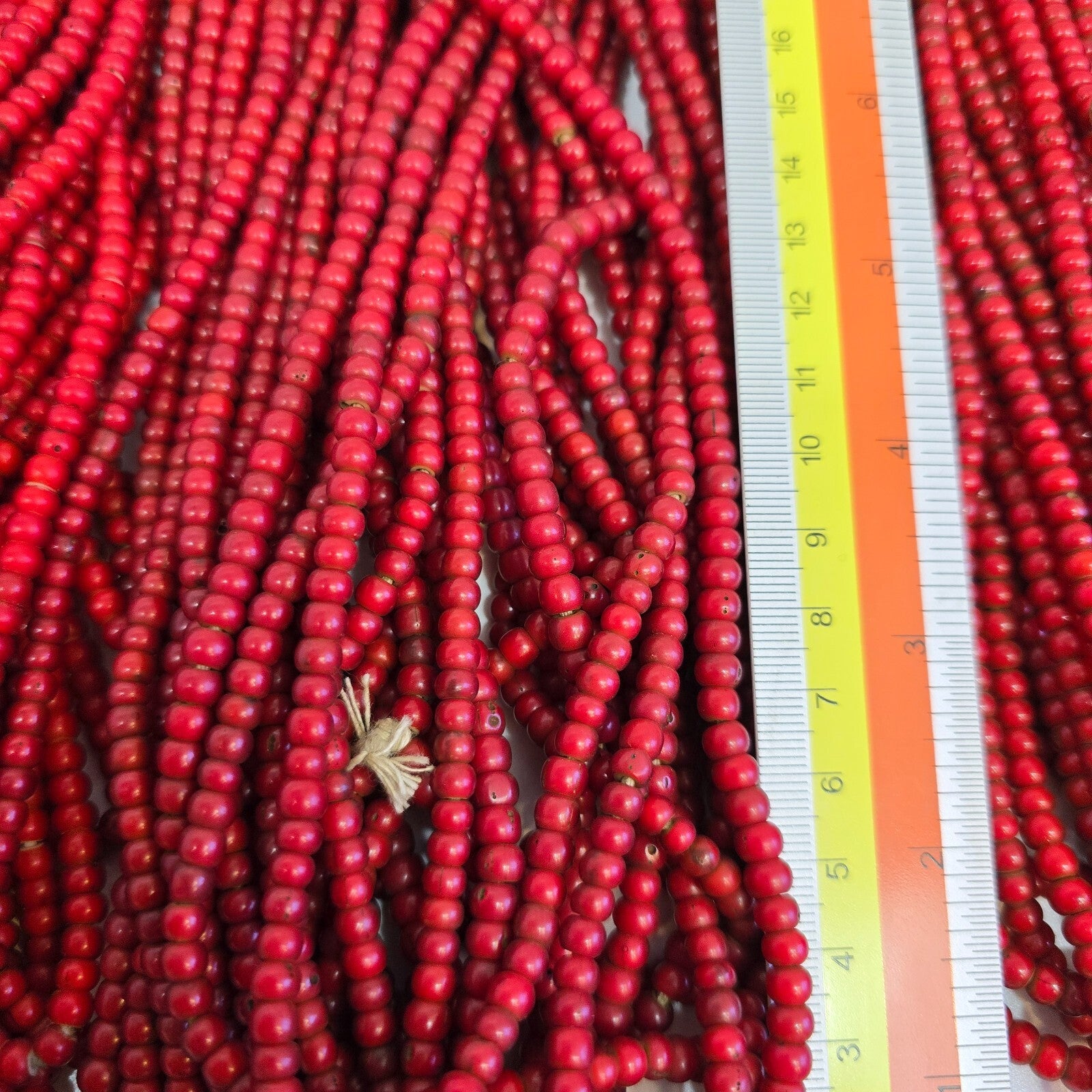 5-5.5mm Antique Venetian cranberry red White Heart Trade Beads Necklace 24" long