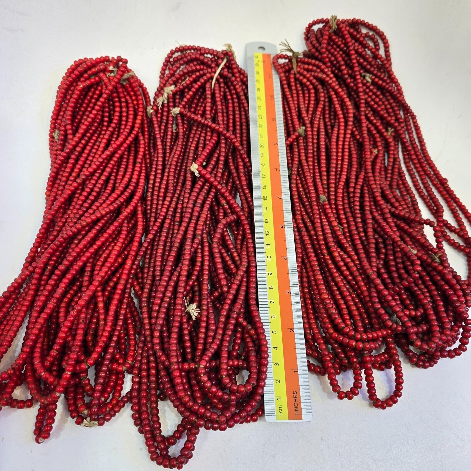 5-5.5mm Antique Venetian cranberry red White Heart Trade Beads Necklace 24" long