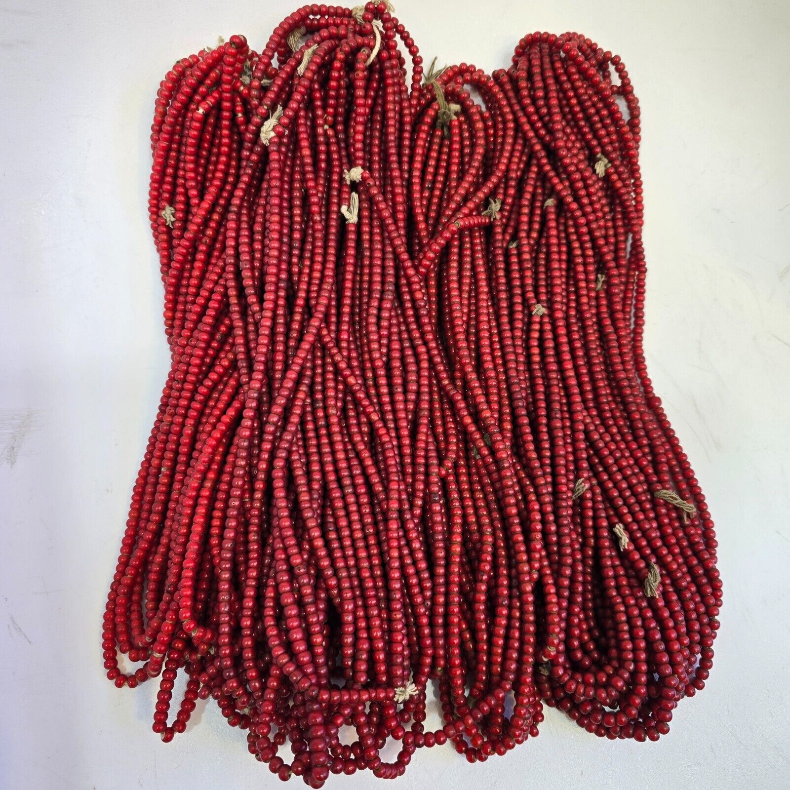 5-5.5mm Antique Venetian cranberry red White Heart Trade Beads Necklace 24" long