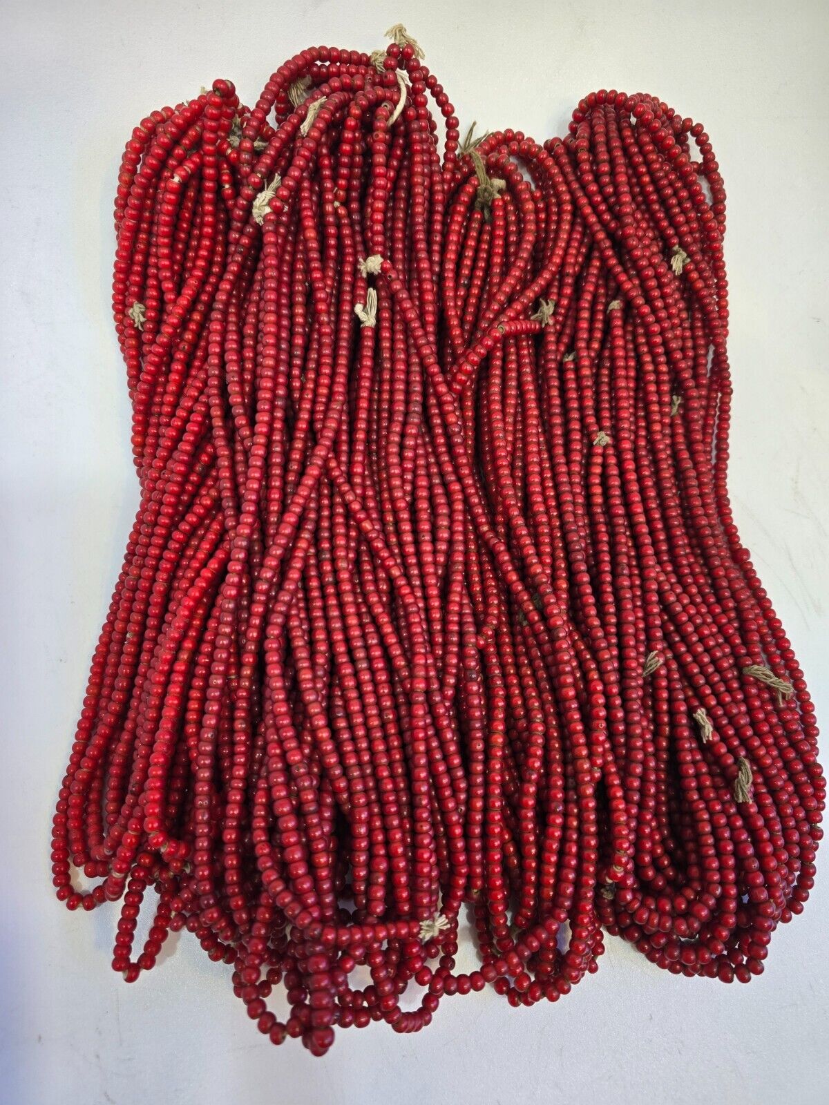 5-5.5mm Antique Venetian cranberry red White Heart Trade Beads Necklace 24" long